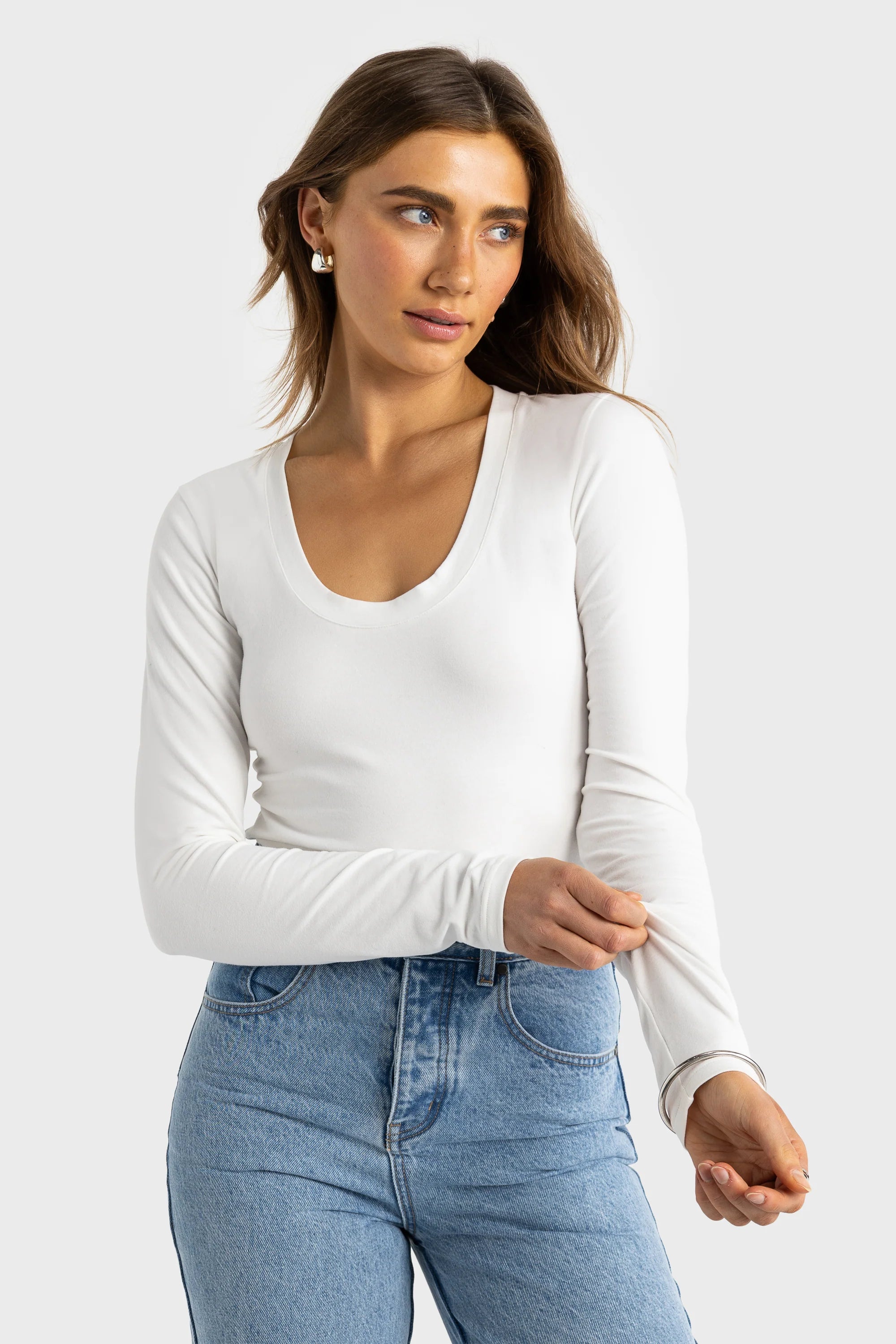 ORTC Evie Scoop Long Sleeve Top - White