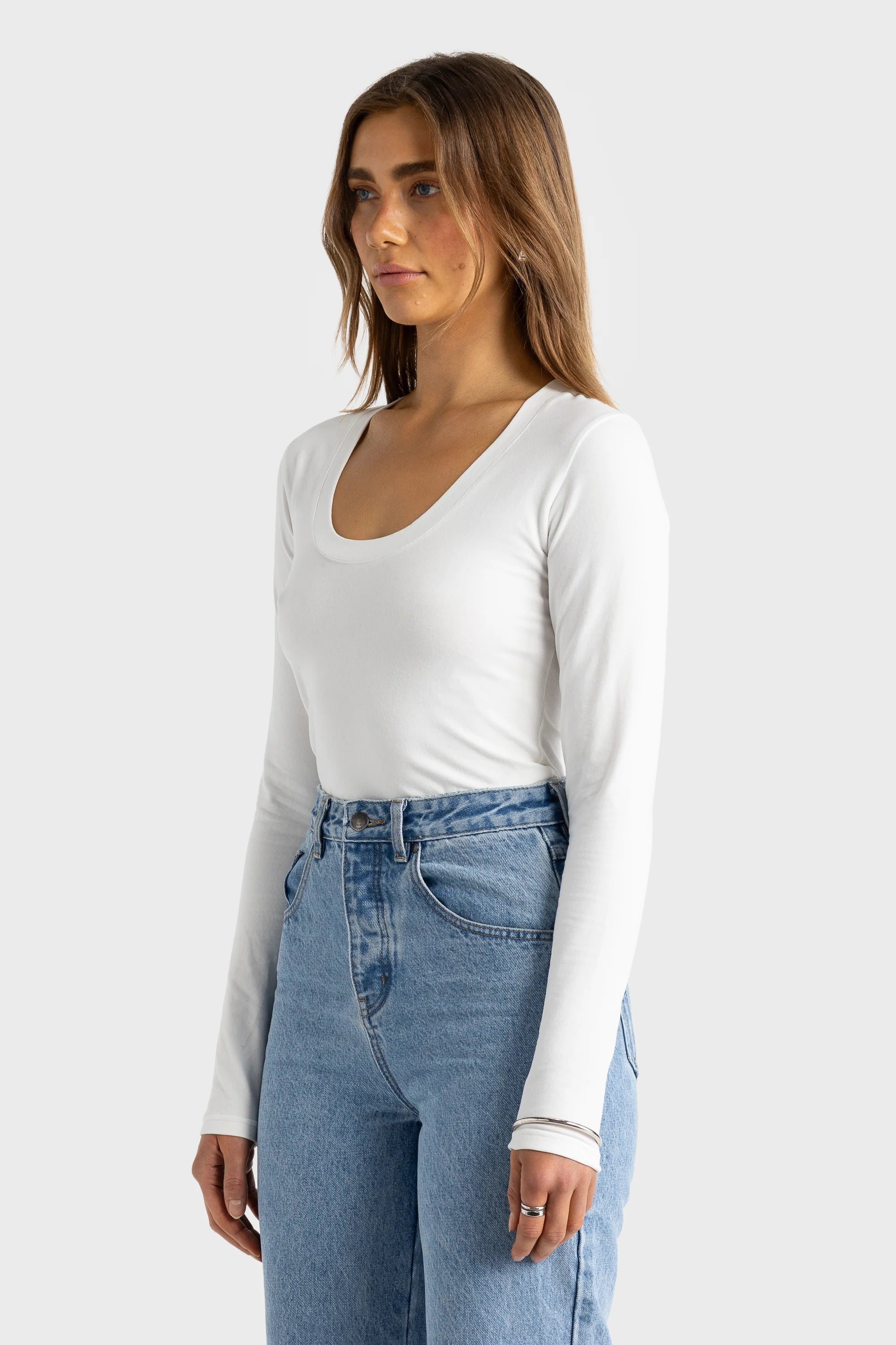 ORTC Evie Scoop Long Sleeve Top - White