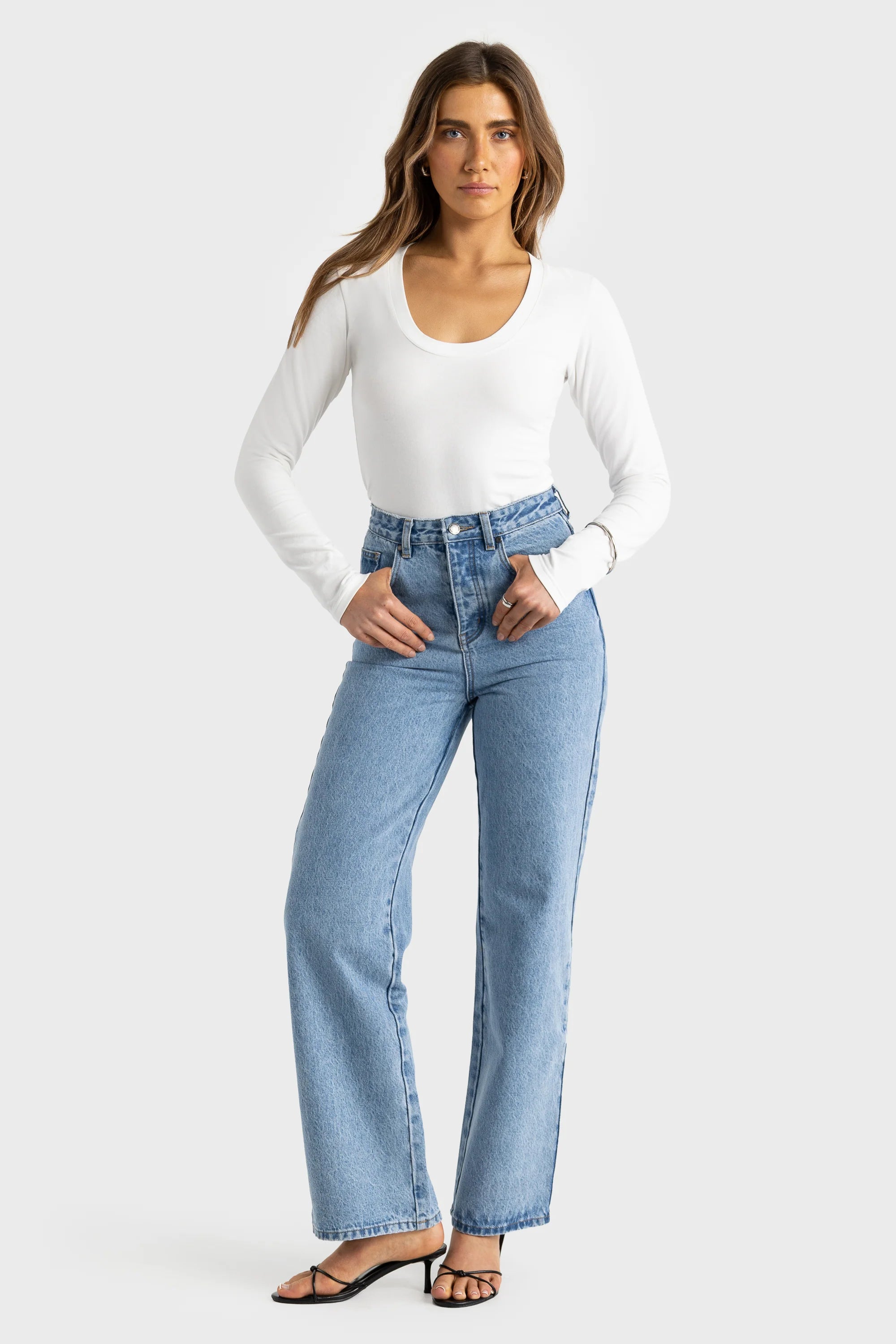 ORTC Evie Scoop Long Sleeve Top - White