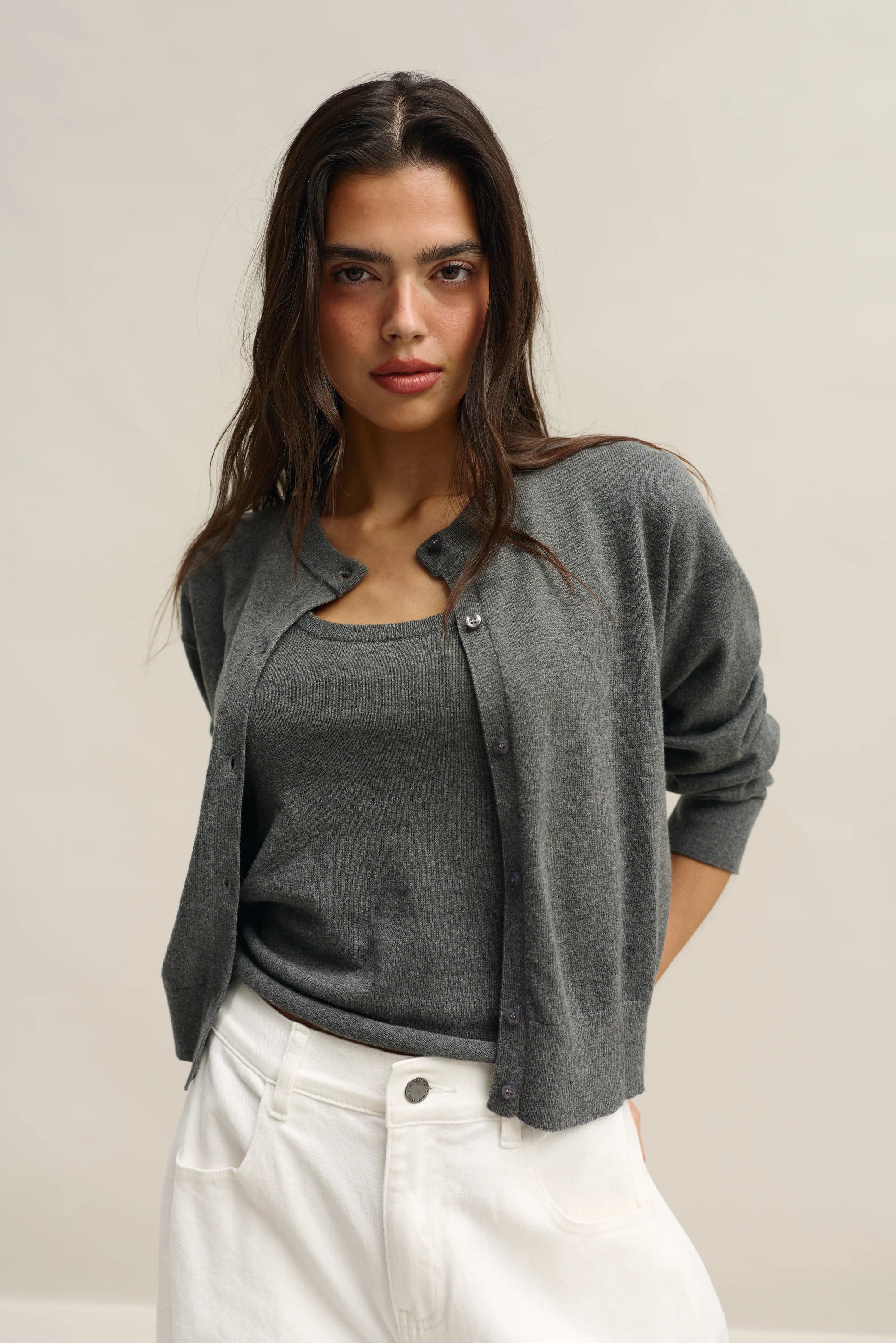 ORTC Kingston Knit Cardigan - Charcoal Marle