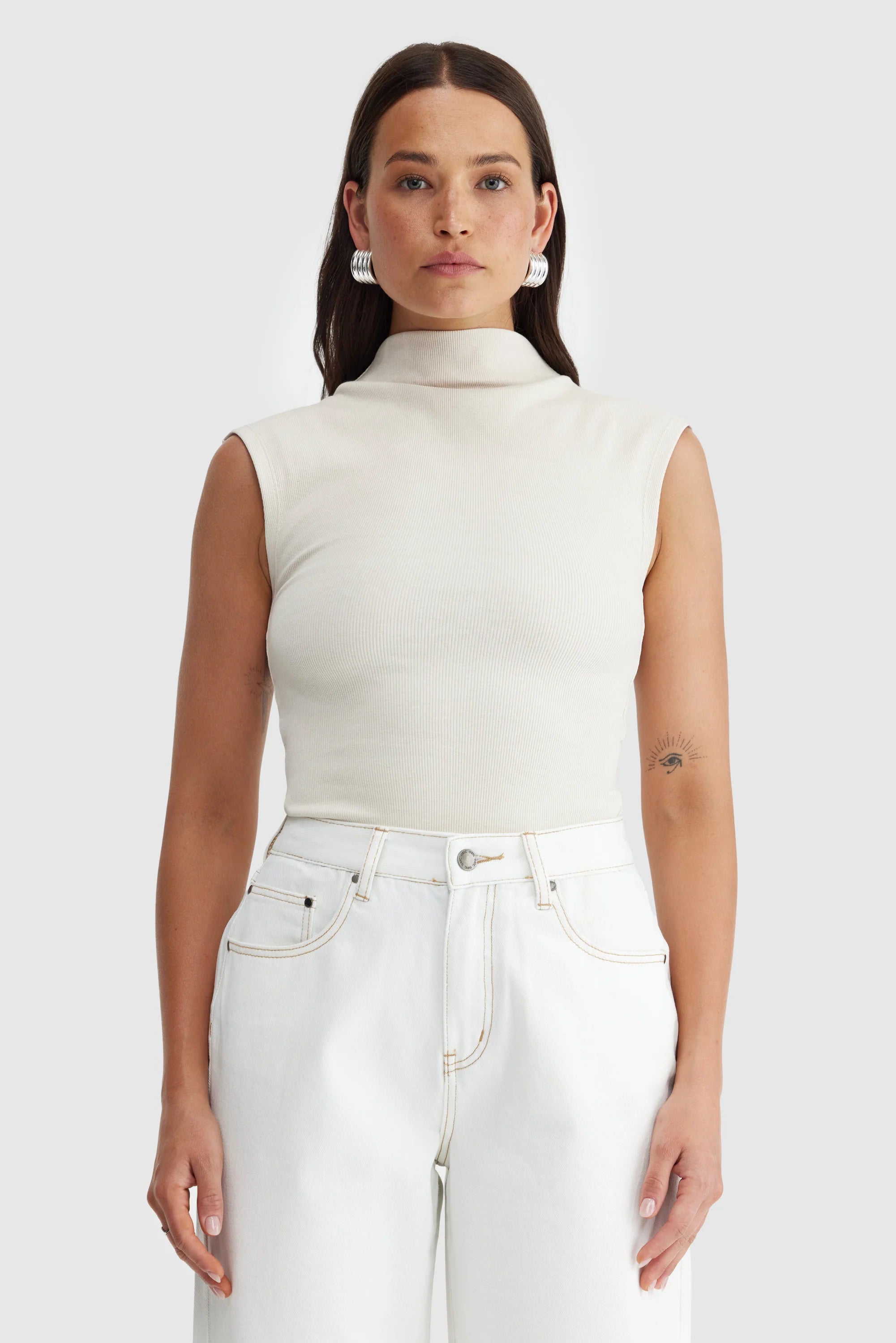 ORTC Liv High Neck Rib Top - Bone