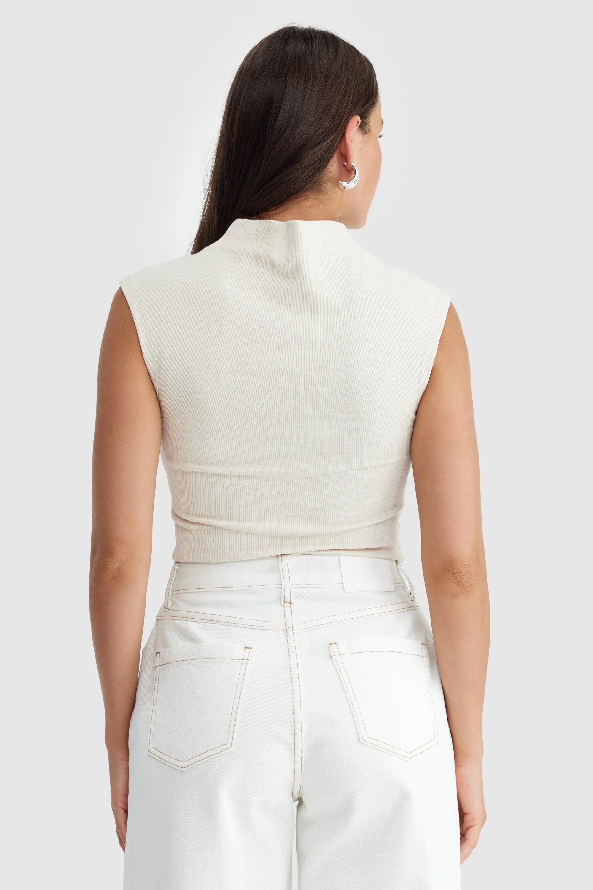 ORTC Liv High Neck Rib Top - Bone