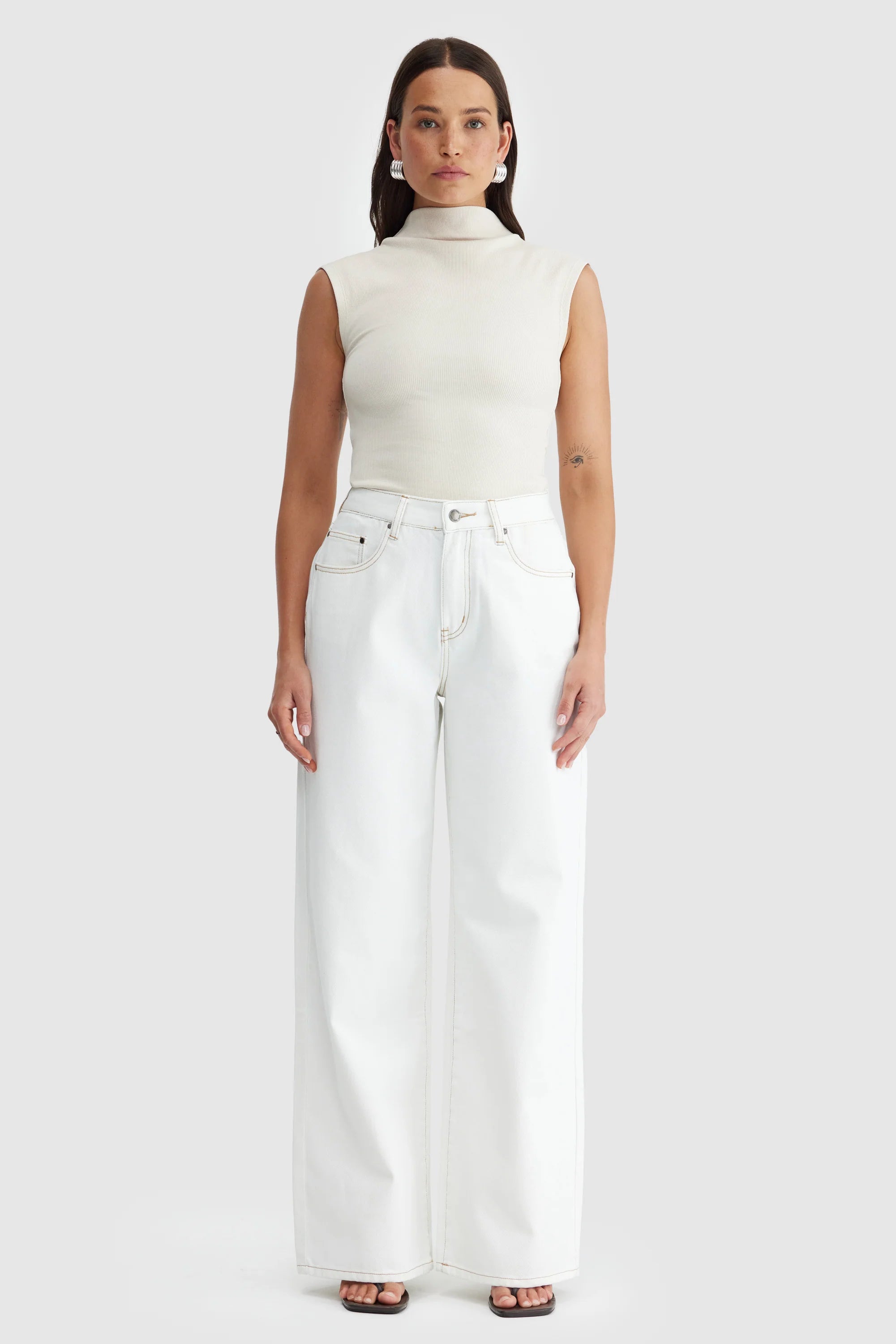ORTC Liv High Neck Rib Top - Bone