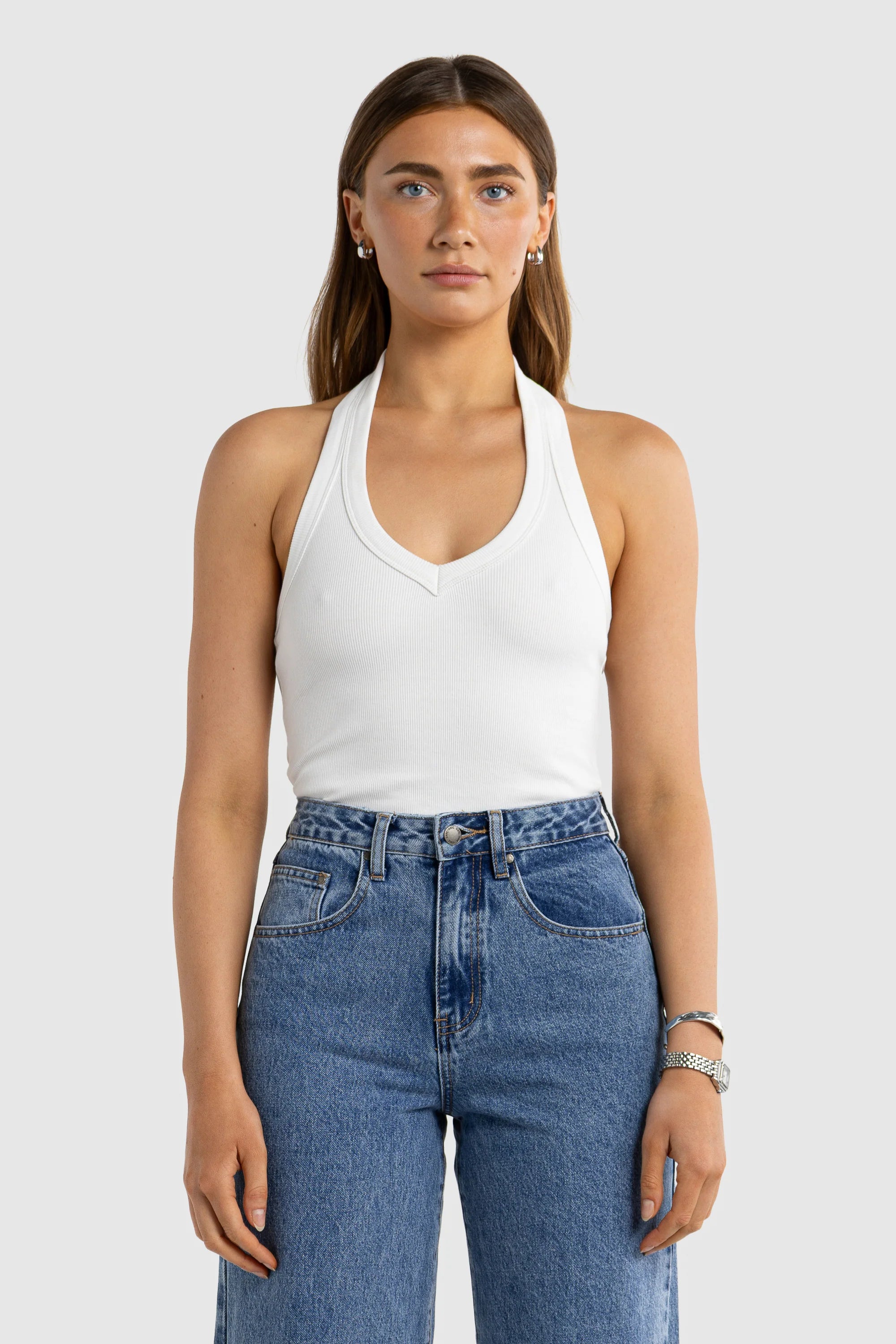 ORTC Sunday V Neck Halter Tank - White