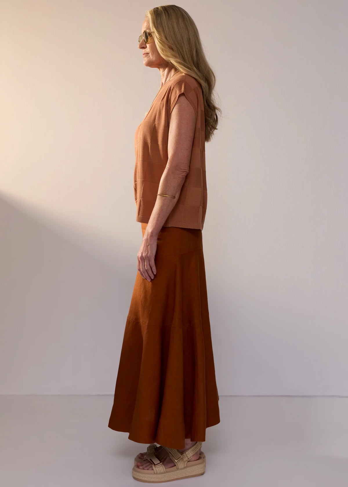 POL Naia Check Tee - Butterscotch