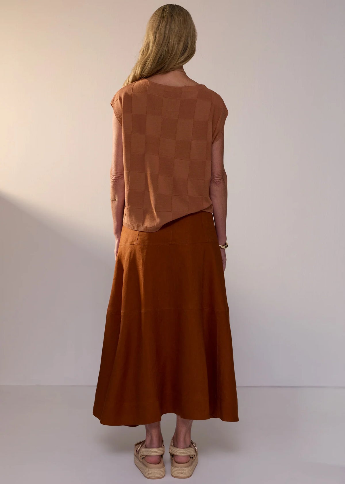 POL Naia Check Tee - Butterscotch