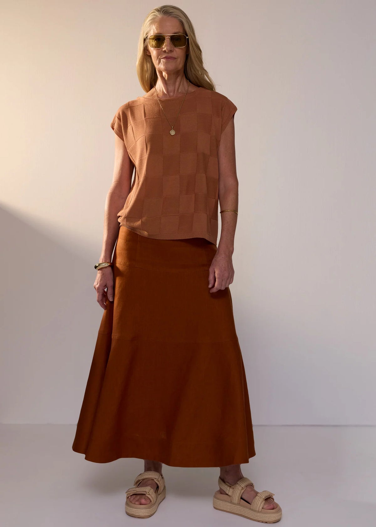 POL Naia Check Tee - Butterscotch