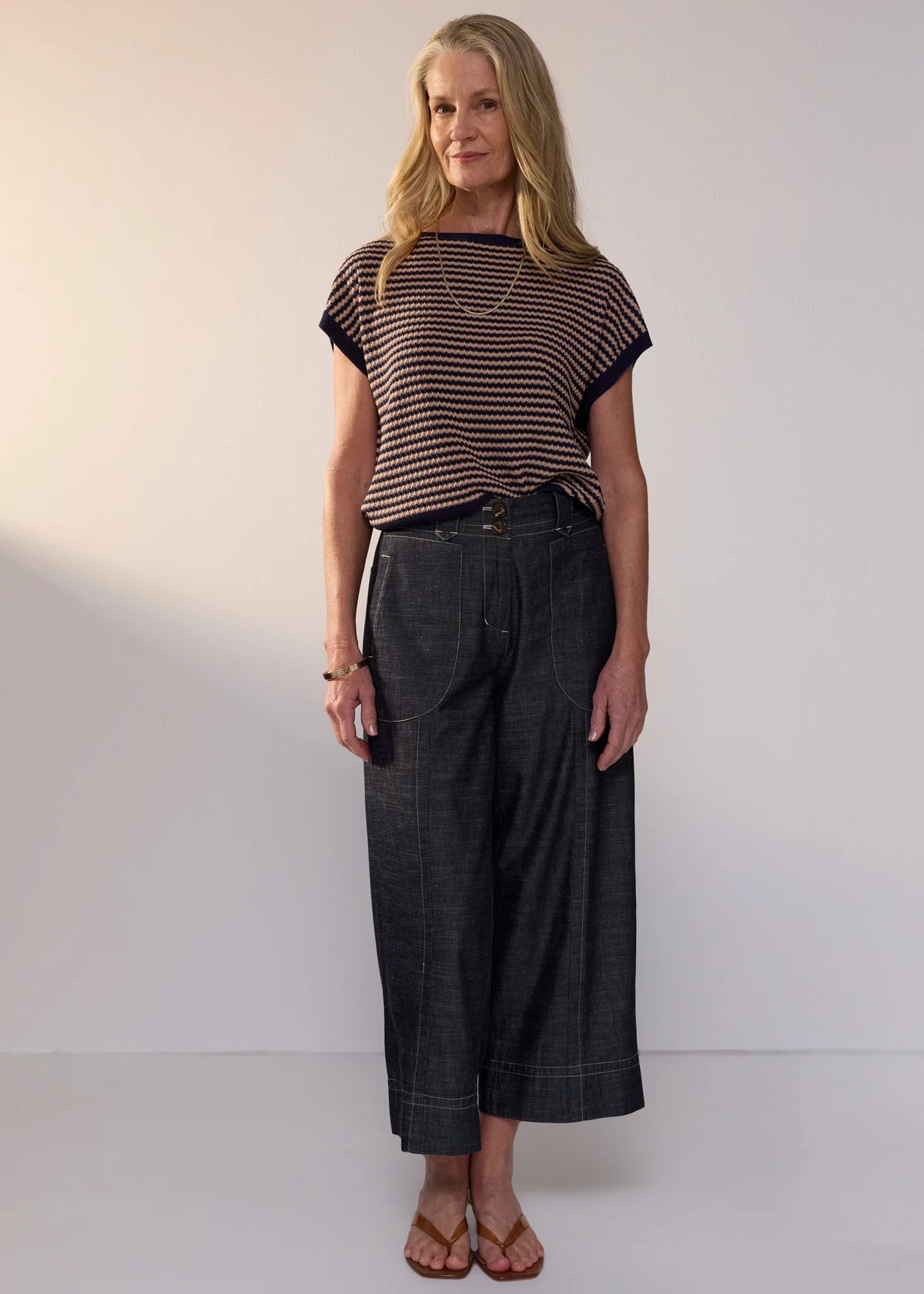 POL Naia Wobble Stripe Tee - Ink/Clay