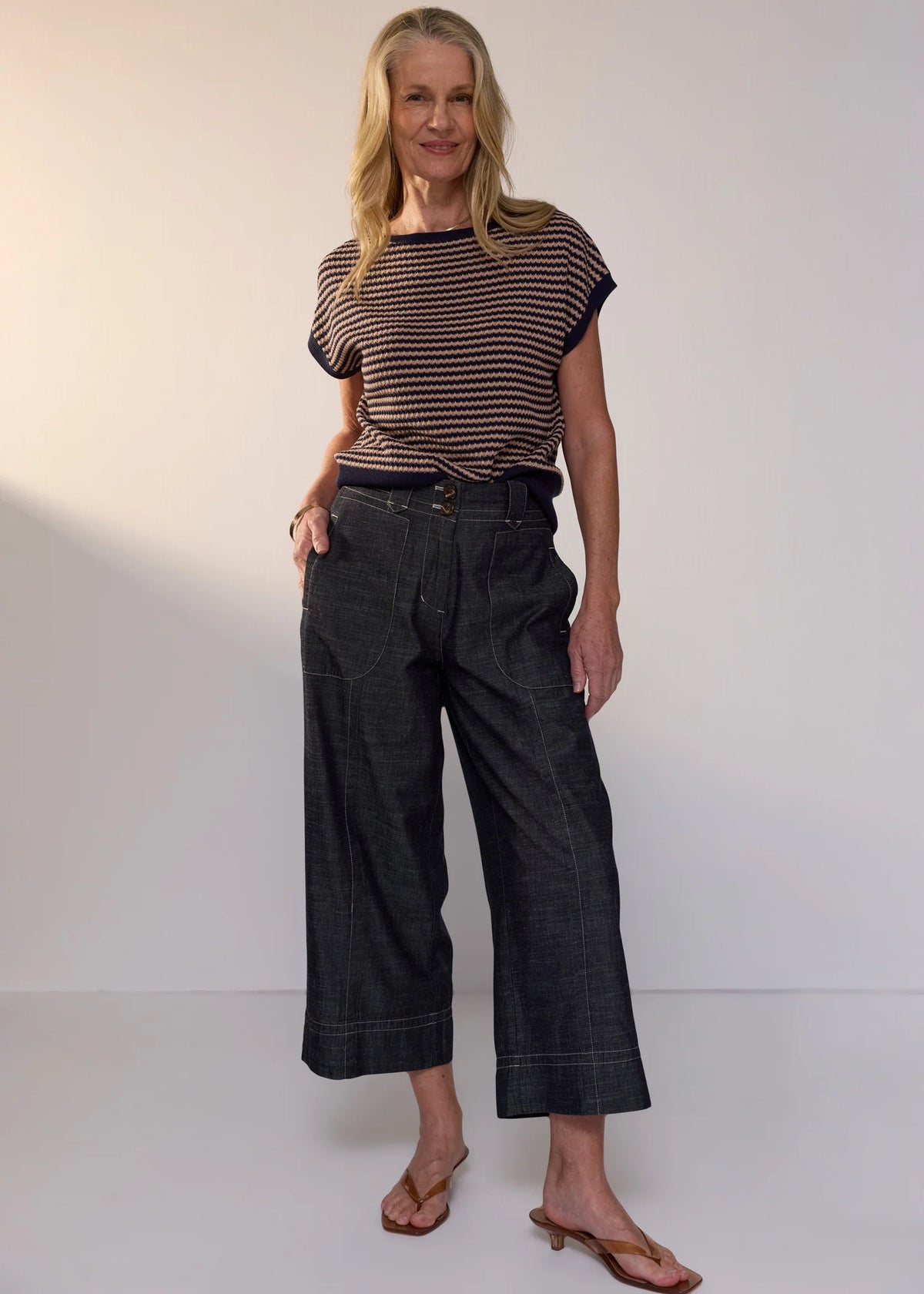 POL Naia Wobble Stripe Tee - Ink/Clay