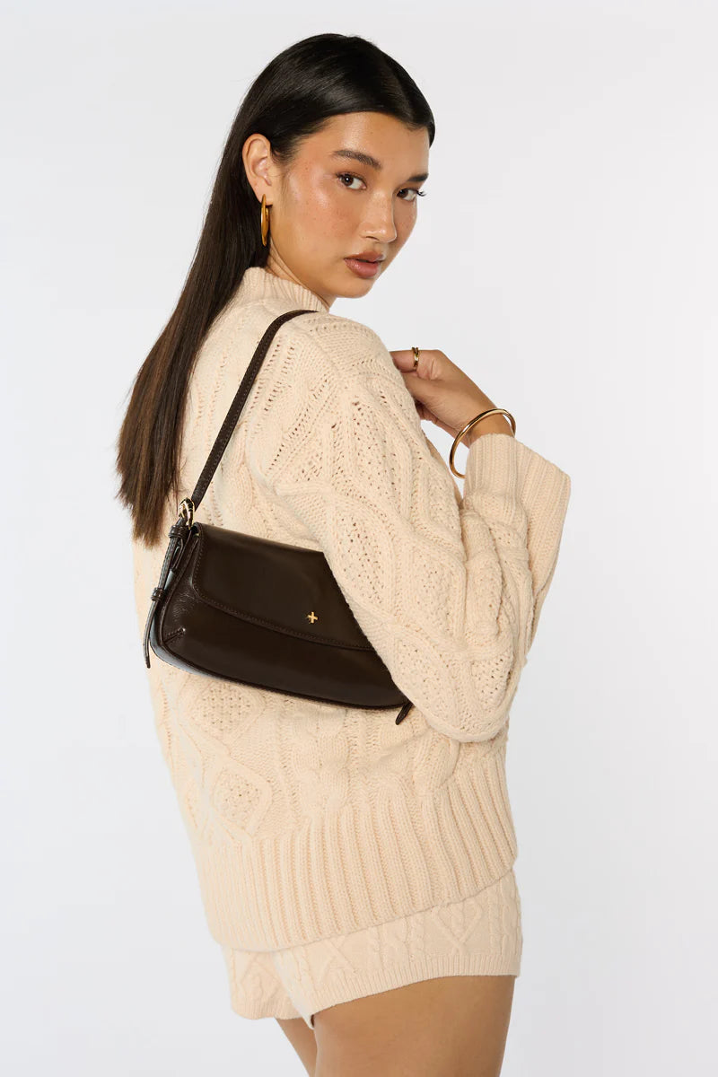 Peta + Jain Hailee Flapover Shoulder Bag - Choc Shine/Gold