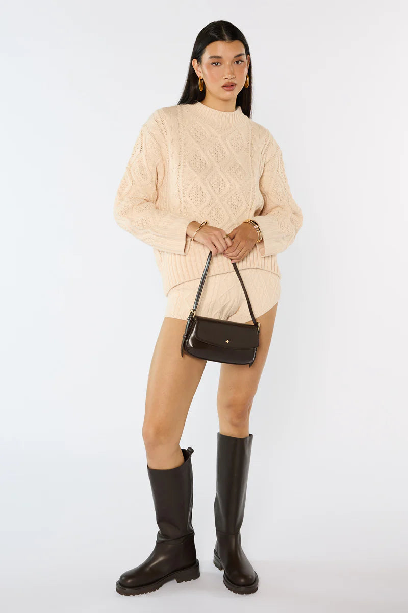 Peta + Jain Hailee Flapover Shoulder Bag - Choc Shine/Gold