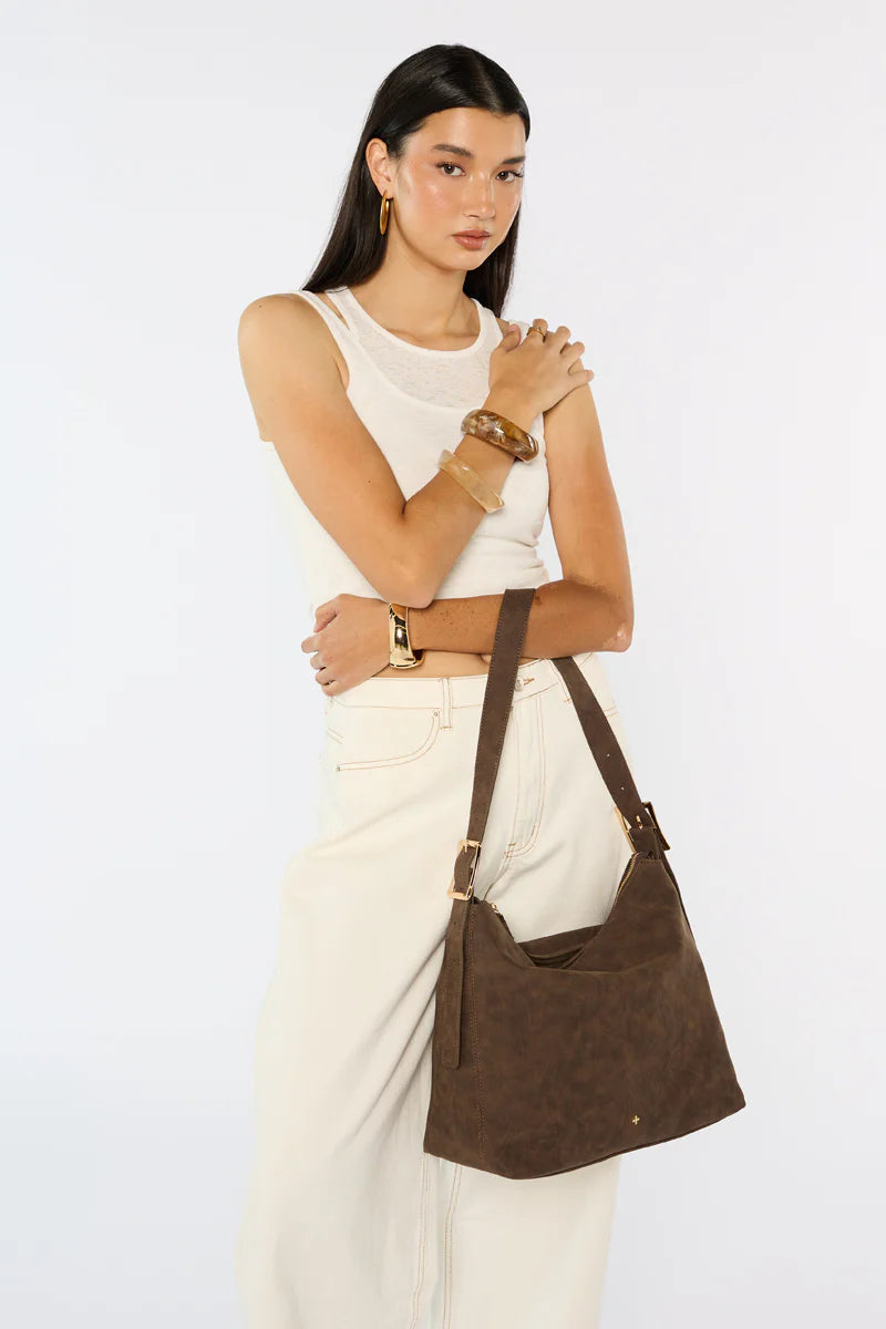 Peta + Jain Lucia Slouch Messenger - Choc Suede/Gold