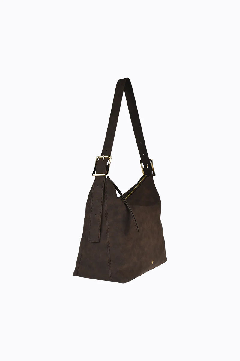 Peta + Jain Lucia Slouch Messenger - Choc Suede/Gold