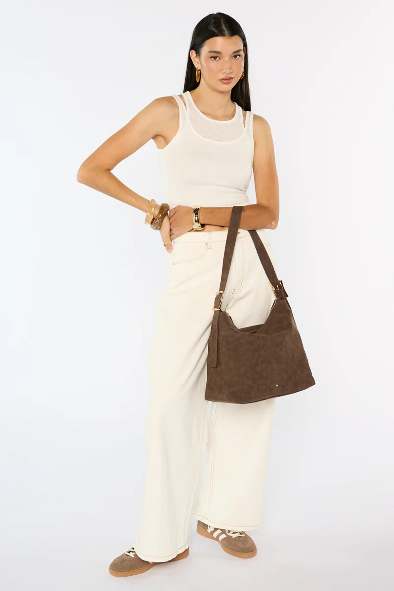 Peta + Jain Lucia Slouch Messenger - Choc Suede/Gold