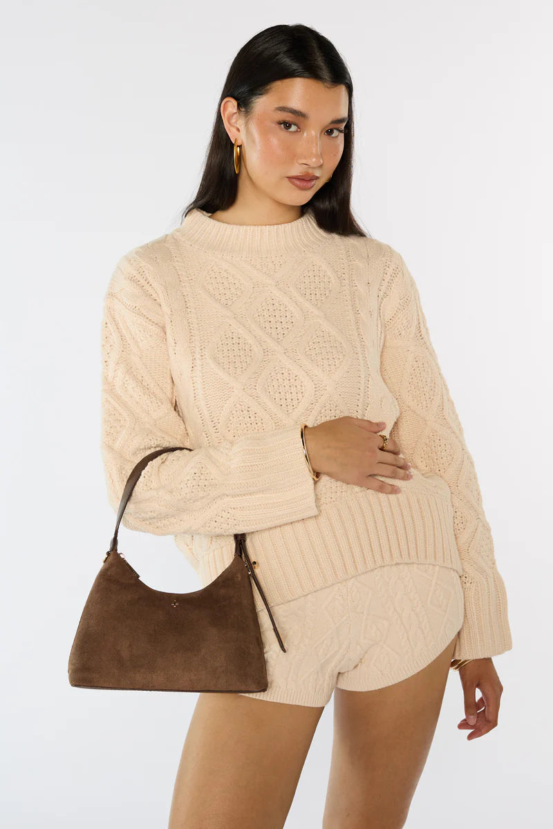 Peta + Jain Sylvie Buckle Shoulder Bag - Choc Suede/Gold