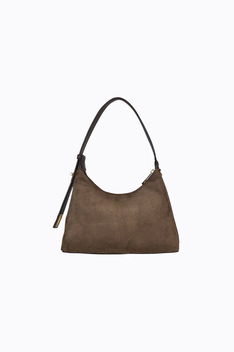 Peta + Jain Sylvie Buckle Shoulder Bag - Choc Suede/Gold