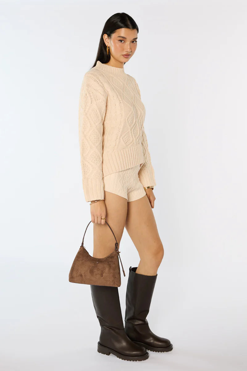 Peta + Jain Sylvie Buckle Shoulder Bag - Choc Suede/Gold