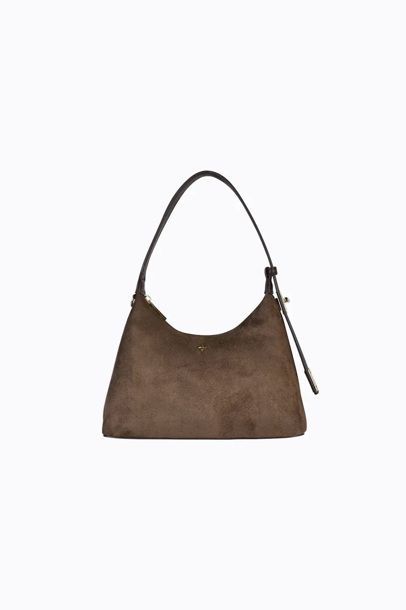 Peta + Jain Sylvie Buckle Shoulder Bag - Choc Suede/Gold