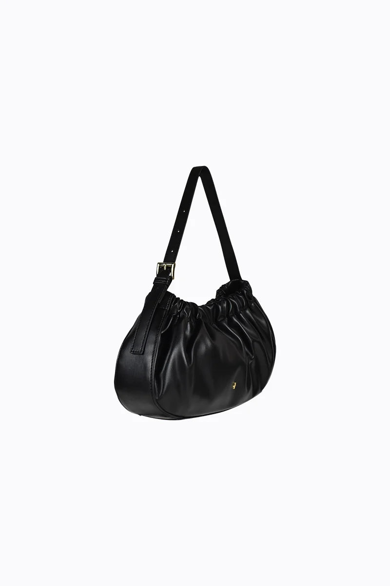 Peta + Jain Wrinkle Gathered Shoulder Bag - Black/Gold