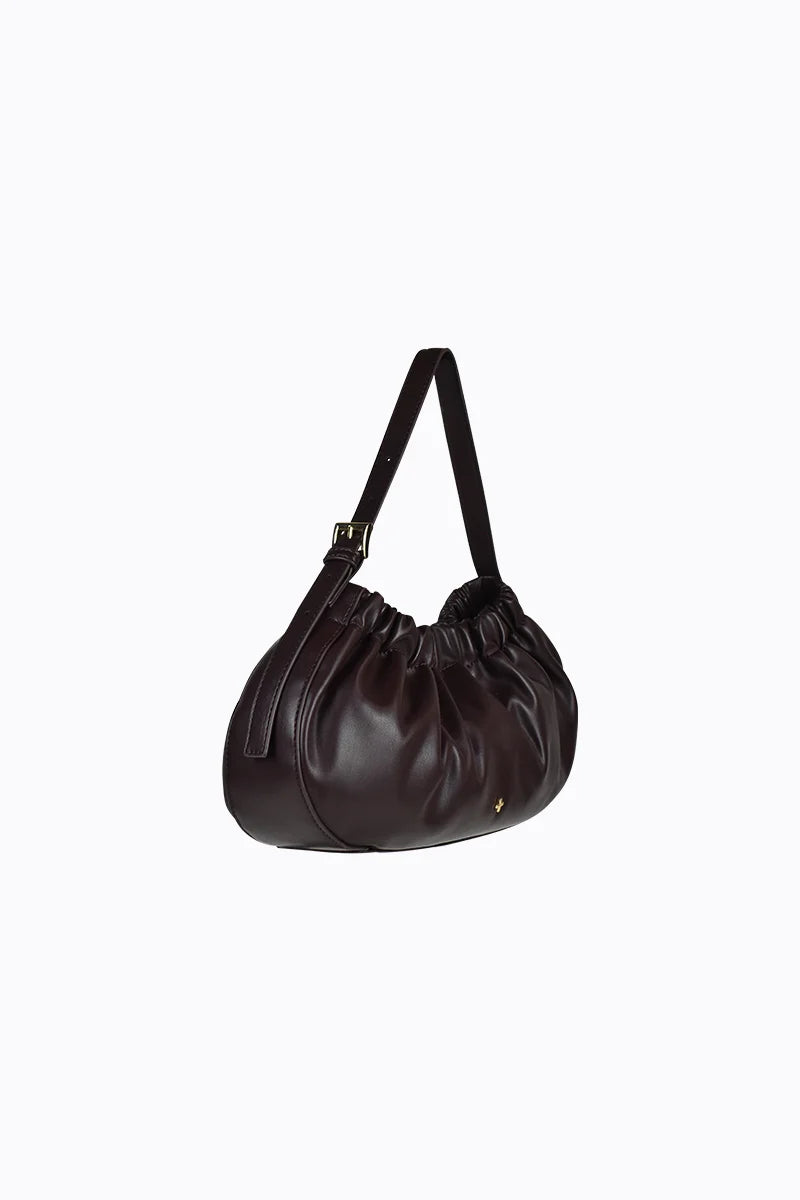 Peta + Jain Wrinkle Gathered Shoulder Bag - Choc/Gold