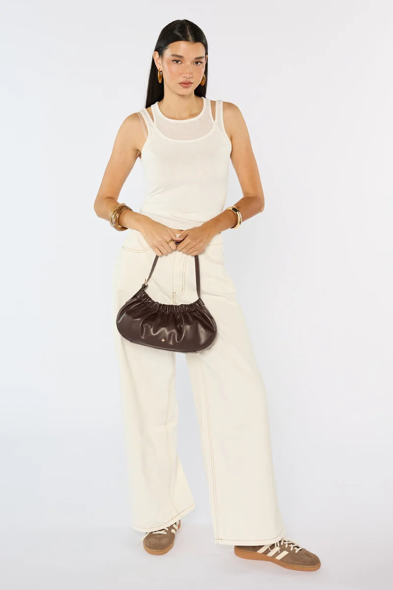 Peta + Jain Wrinkle Gathered Shoulder Bag - Choc/Gold
