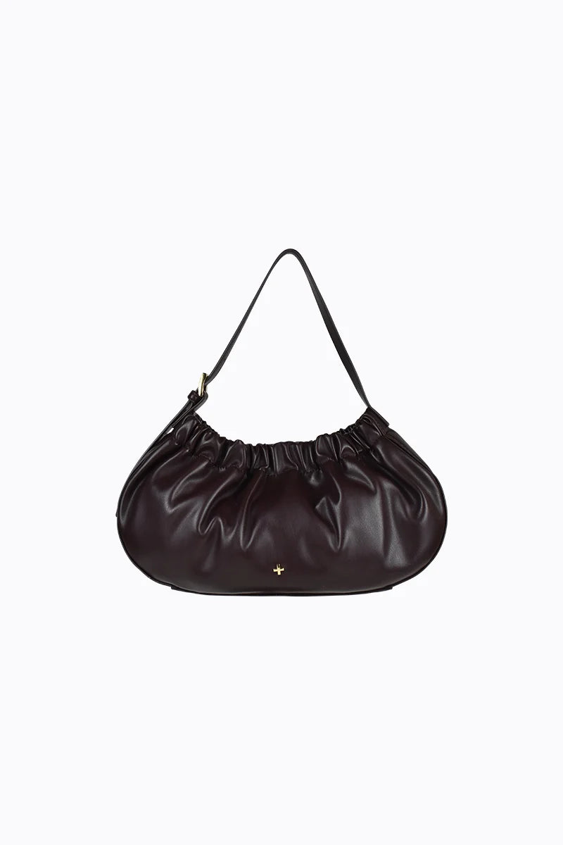 Peta + Jain Wrinkle Gathered Shoulder Bag - Choc/Gold