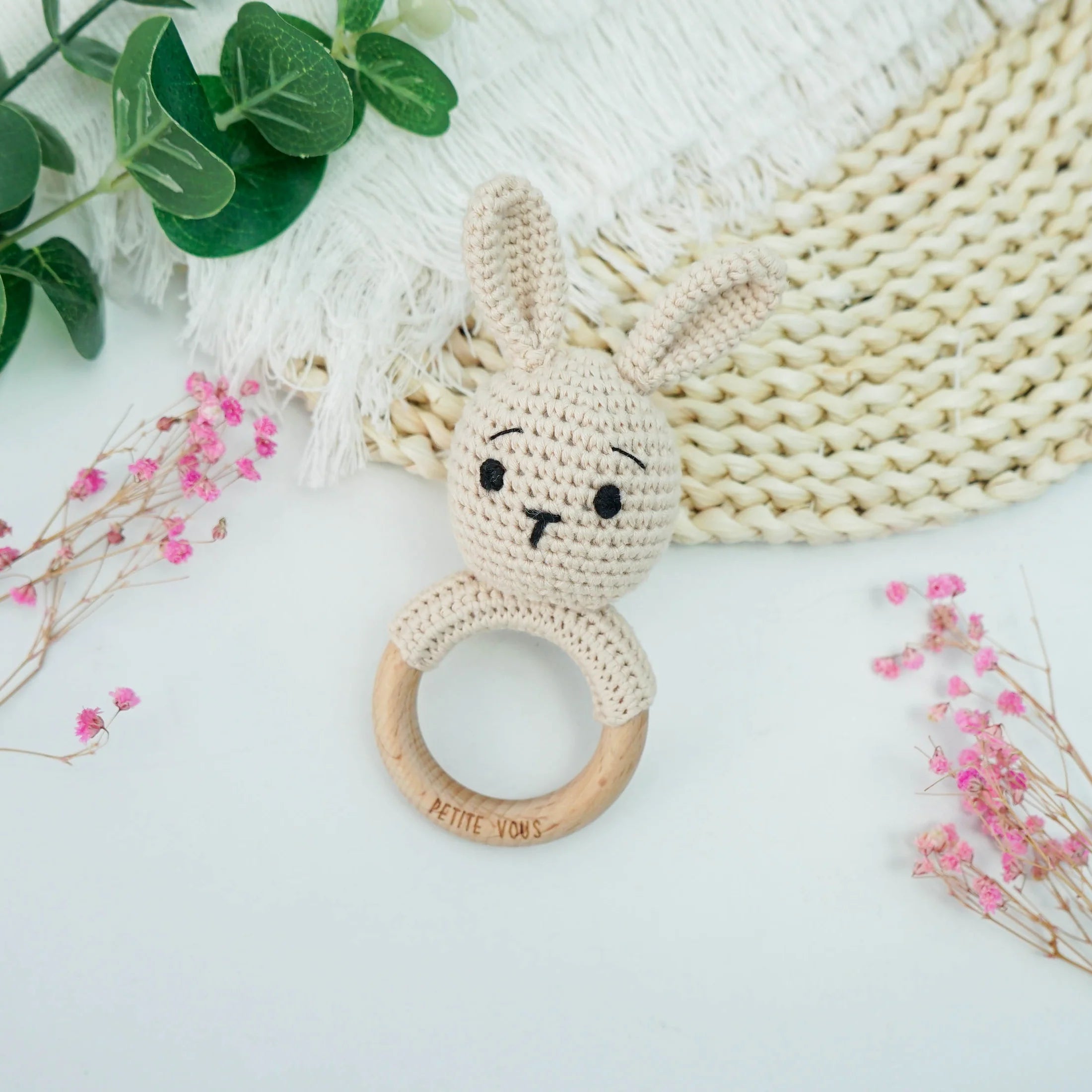 Petite Vous Cotton Crochet Ring Rattle - Brodie Bunny