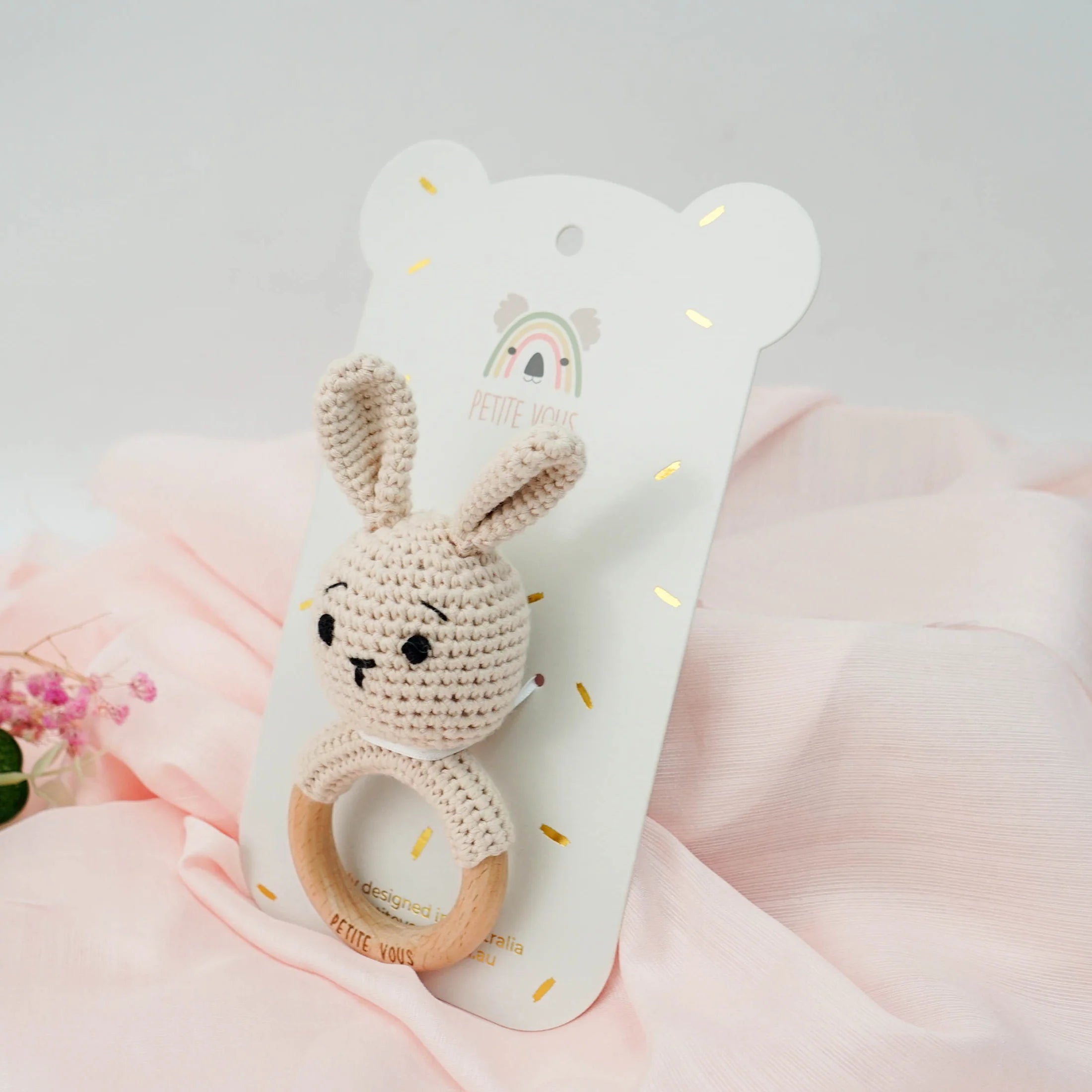 Petite Vous Cotton Crochet Ring Rattle - Brodie Bunny