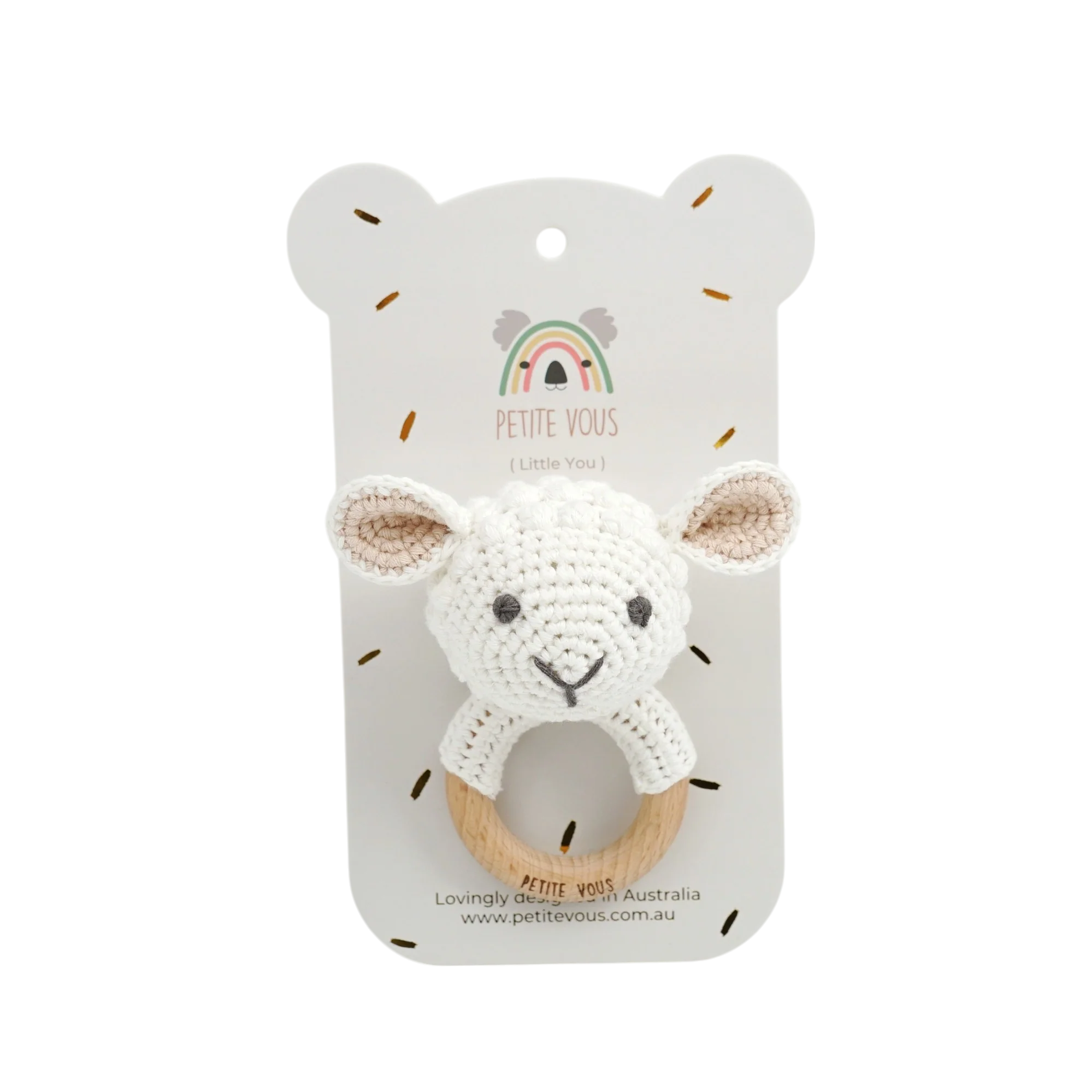 Petite Vous Cotton Crochet Ring Rattle -  Lulu the Lamb