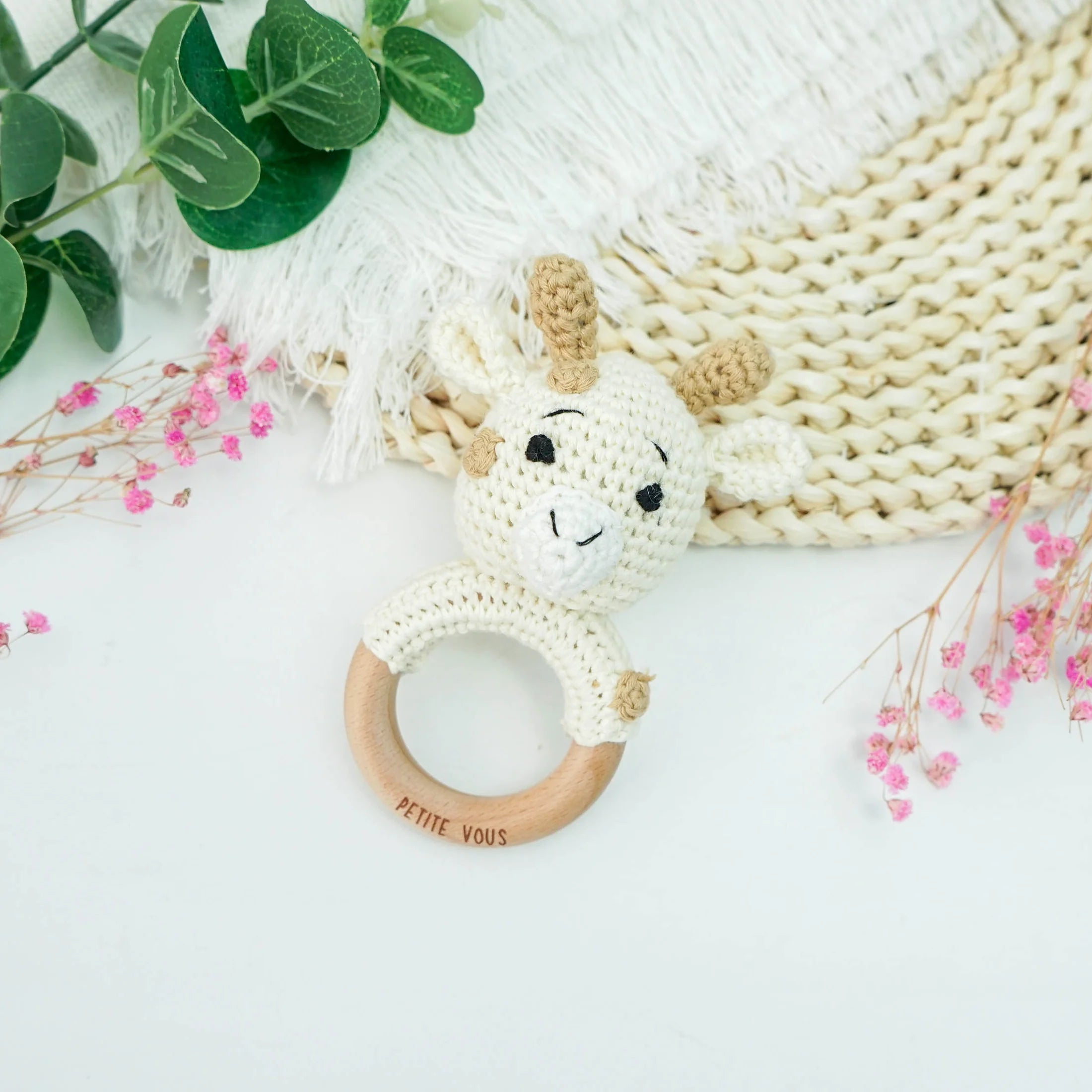Petite Vous Cotton Crochet Ring Rattle - Percy Giraffe