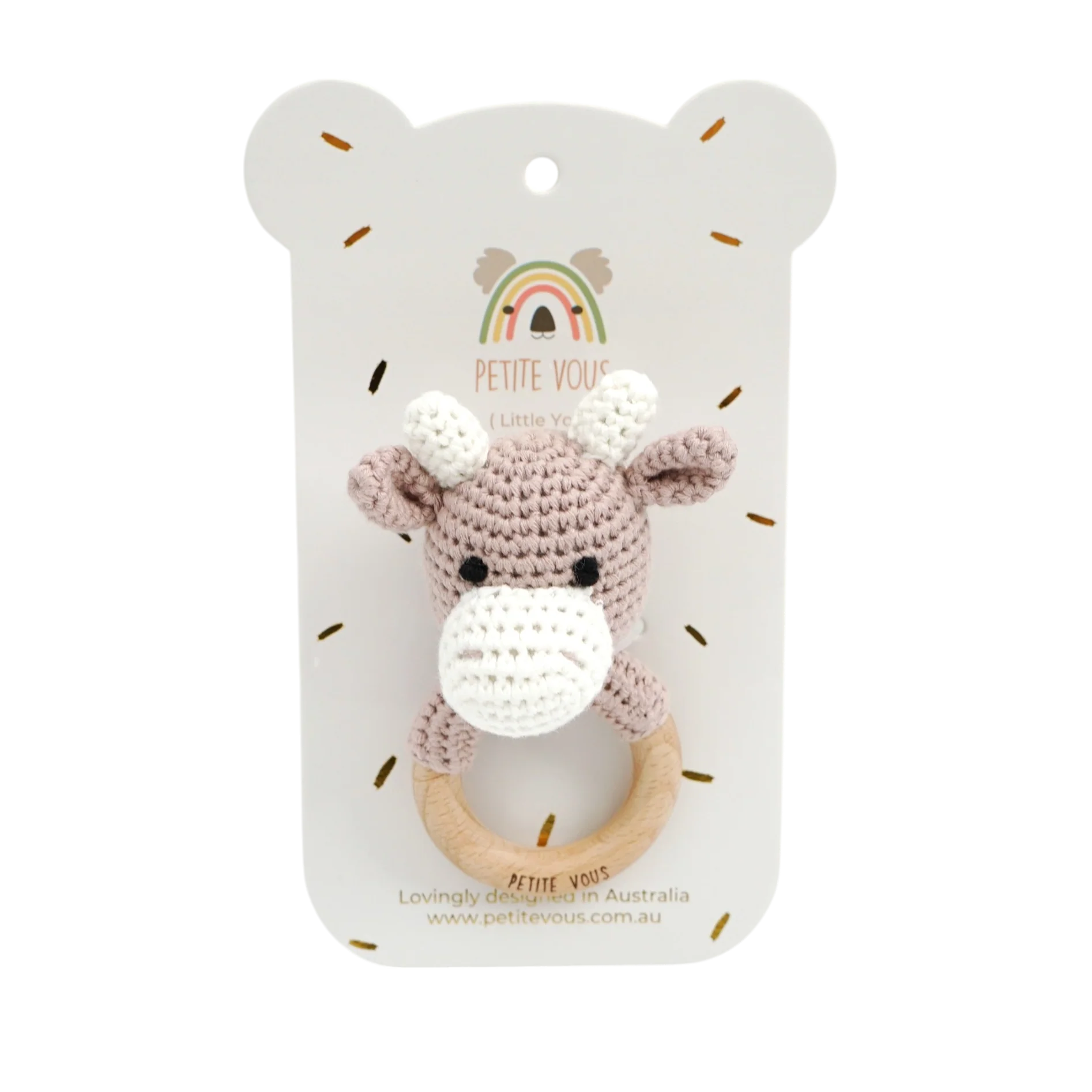 Petite Vous Cotton Crochet Ring Rattle - Jasper the Cow