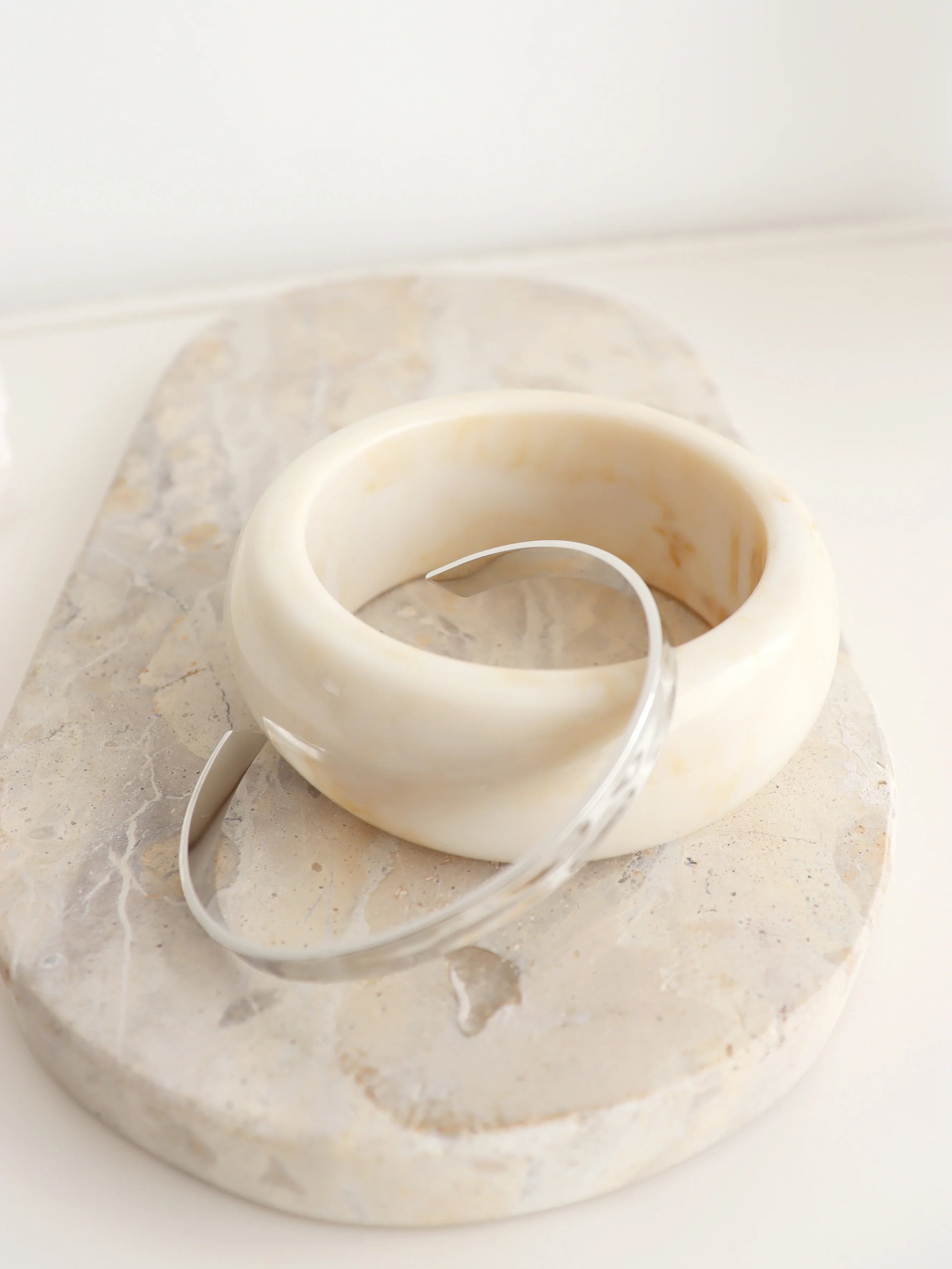 Angels Whisper Resin Cuff Bangle - Cream