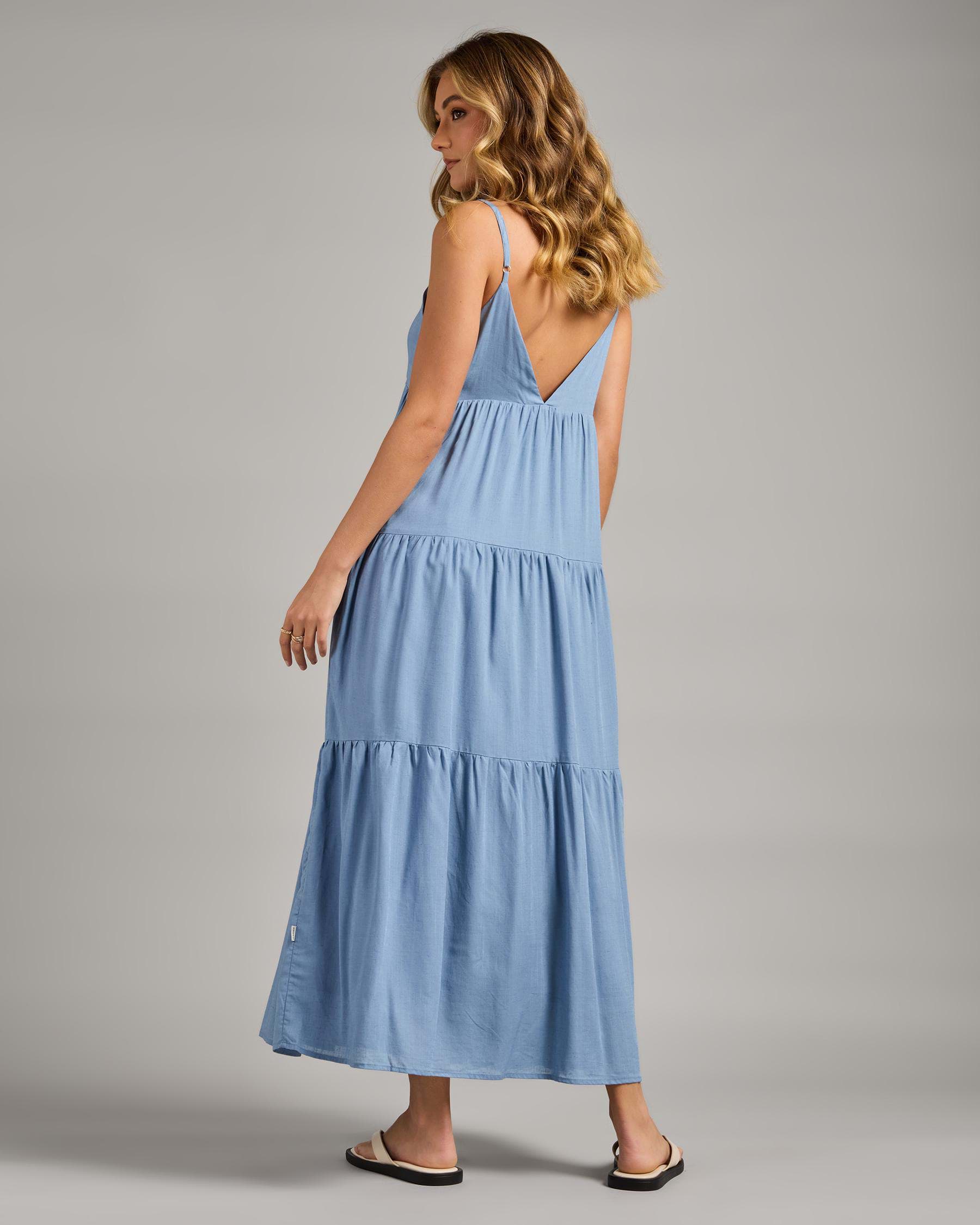 Rhythm Classic Tiered Midi Dress - Steel Blue