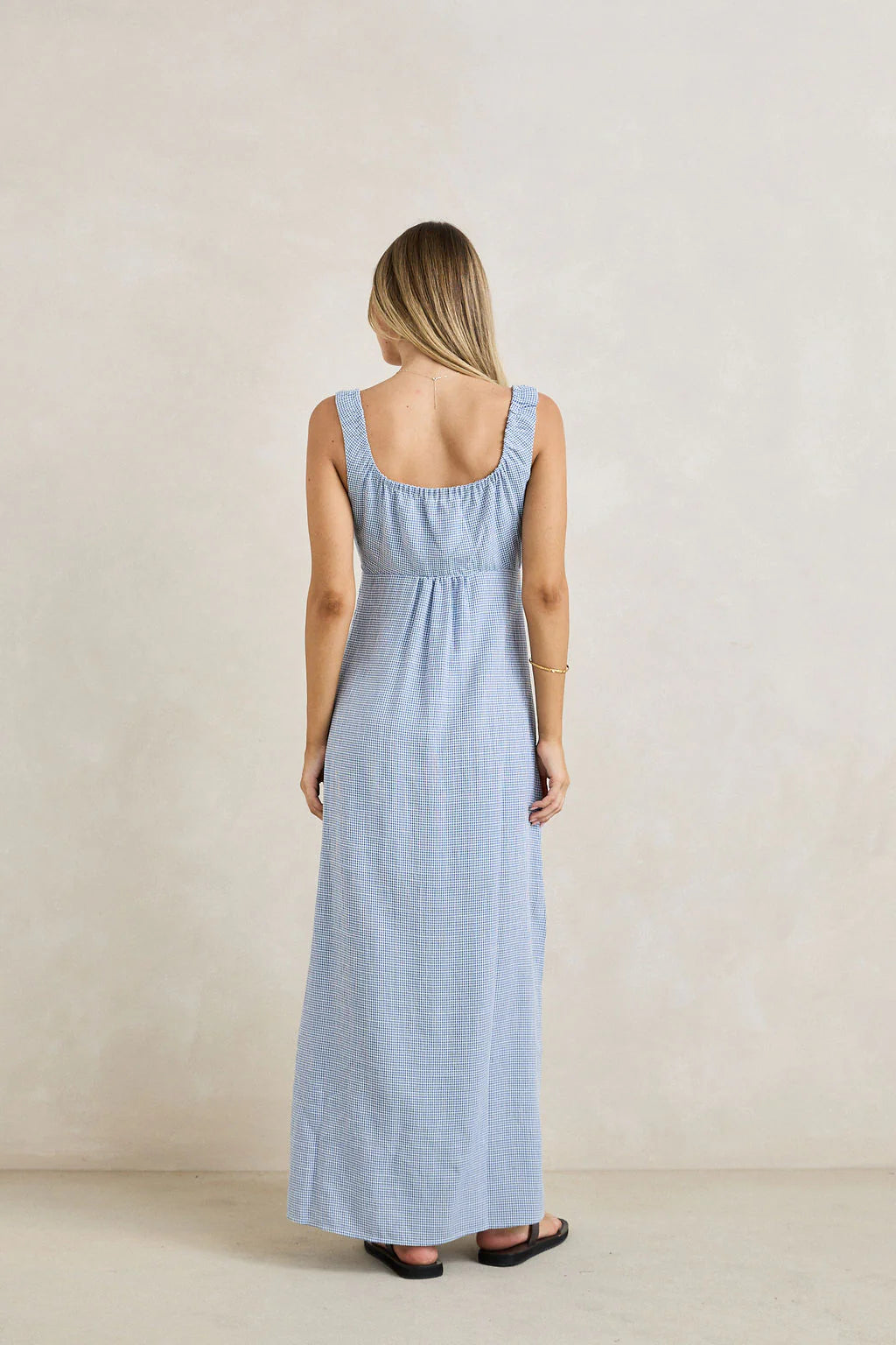 Rhythm Del Rio Gathered Maxi Dress - Blue Check