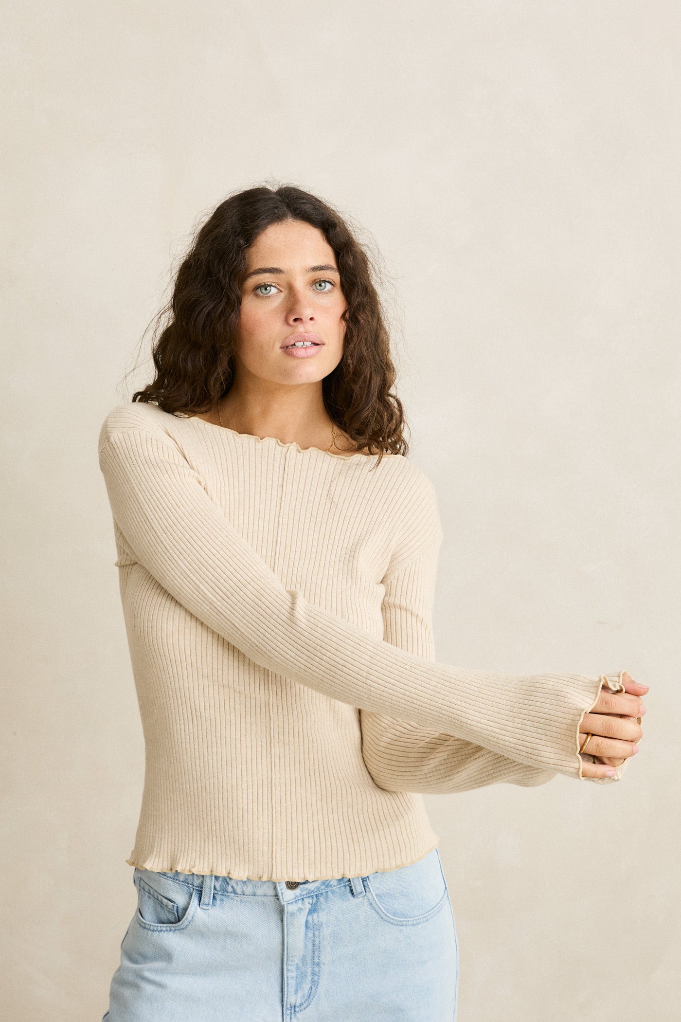 Rhythm Essential LS Knit Top - White Marle