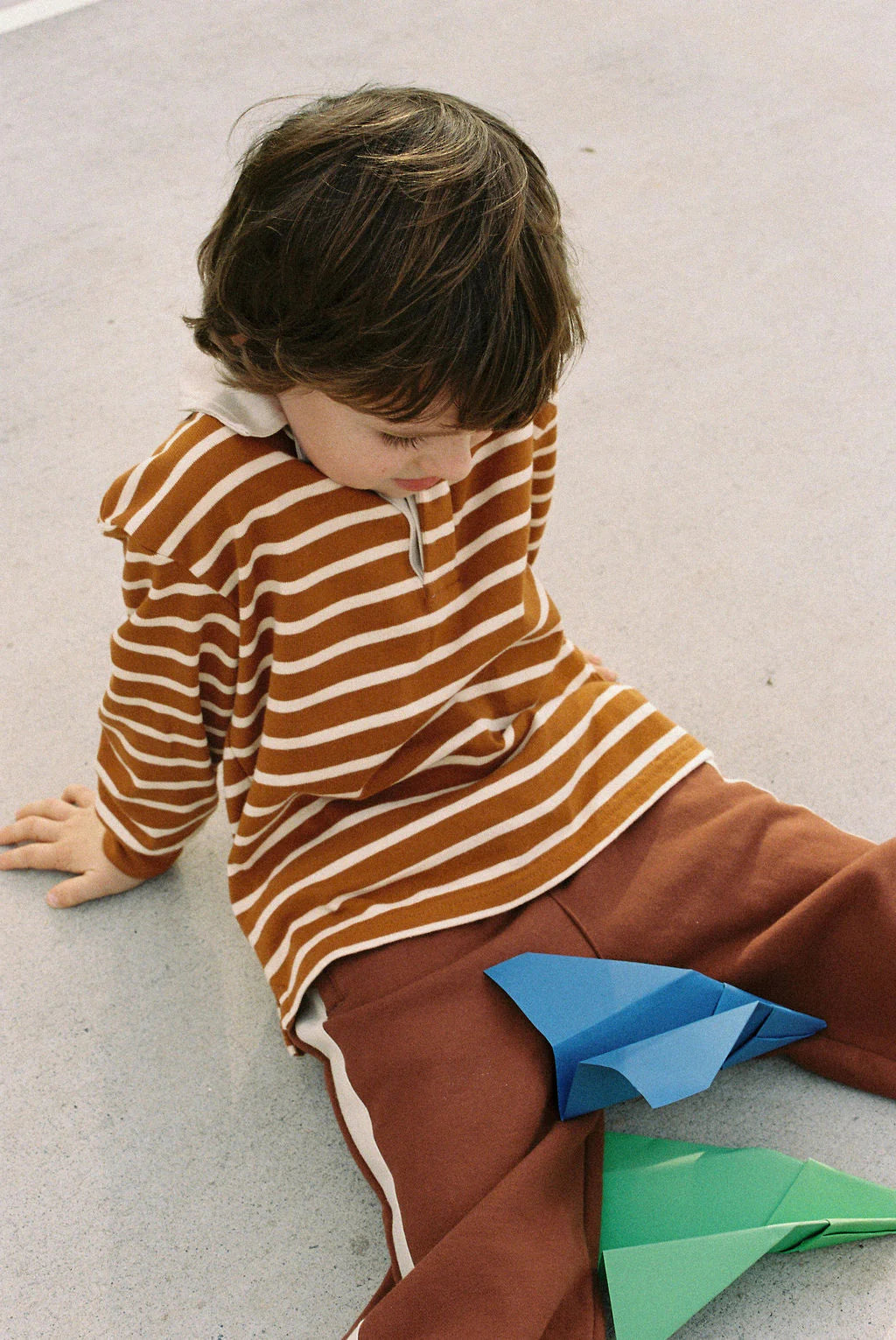 Rhythm Kids Stripe LS Rugby Polo - Earth