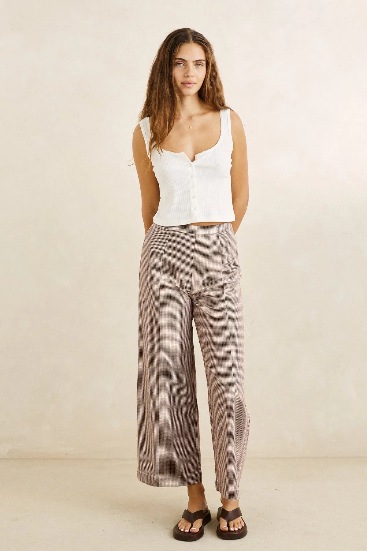 Rhythm London Check Wide Leg Pant - Chocolate