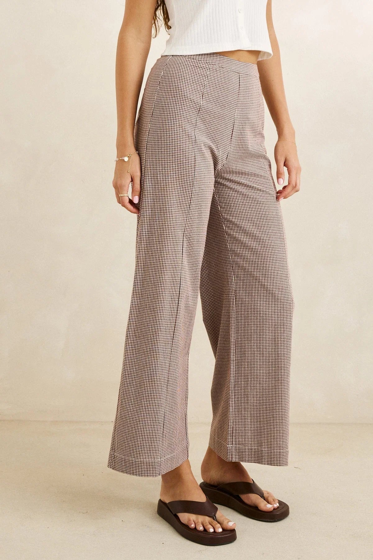 Rhythm London Check Wide Leg Pant - Chocolate