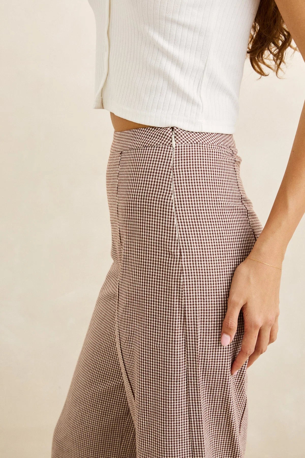 Rhythm London Check Wide Leg Pant - Chocolate