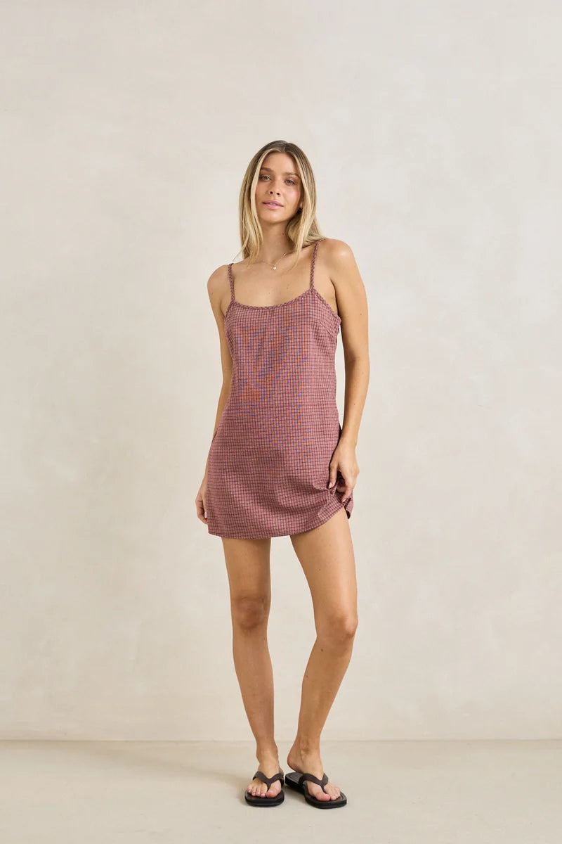 Rhythm Lucy Check Slip Mini Dress - Rust