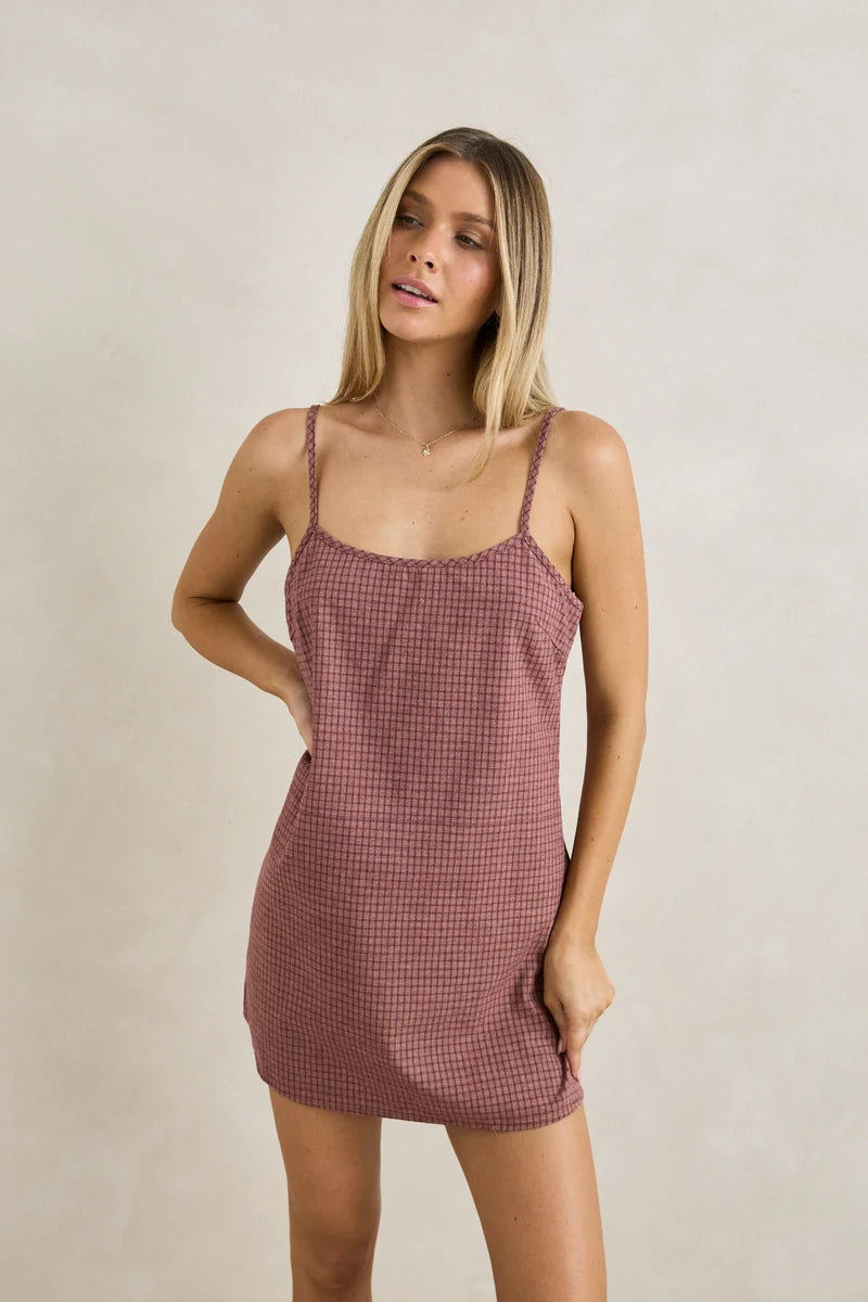 Rhythm Lucy Check Slip Mini Dress - Rust