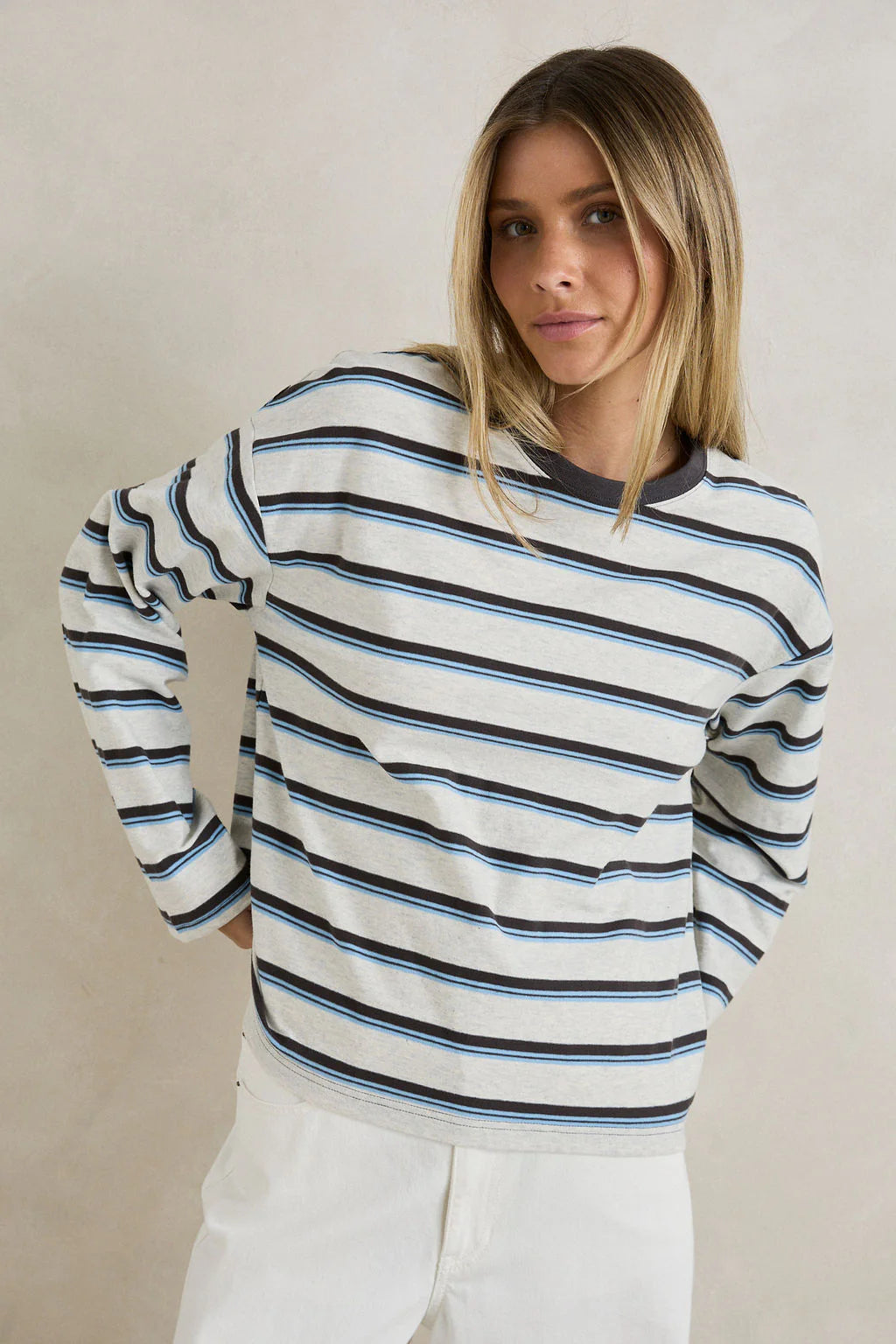 Rhythm Porto Stripe Long Sleeve - Grey
