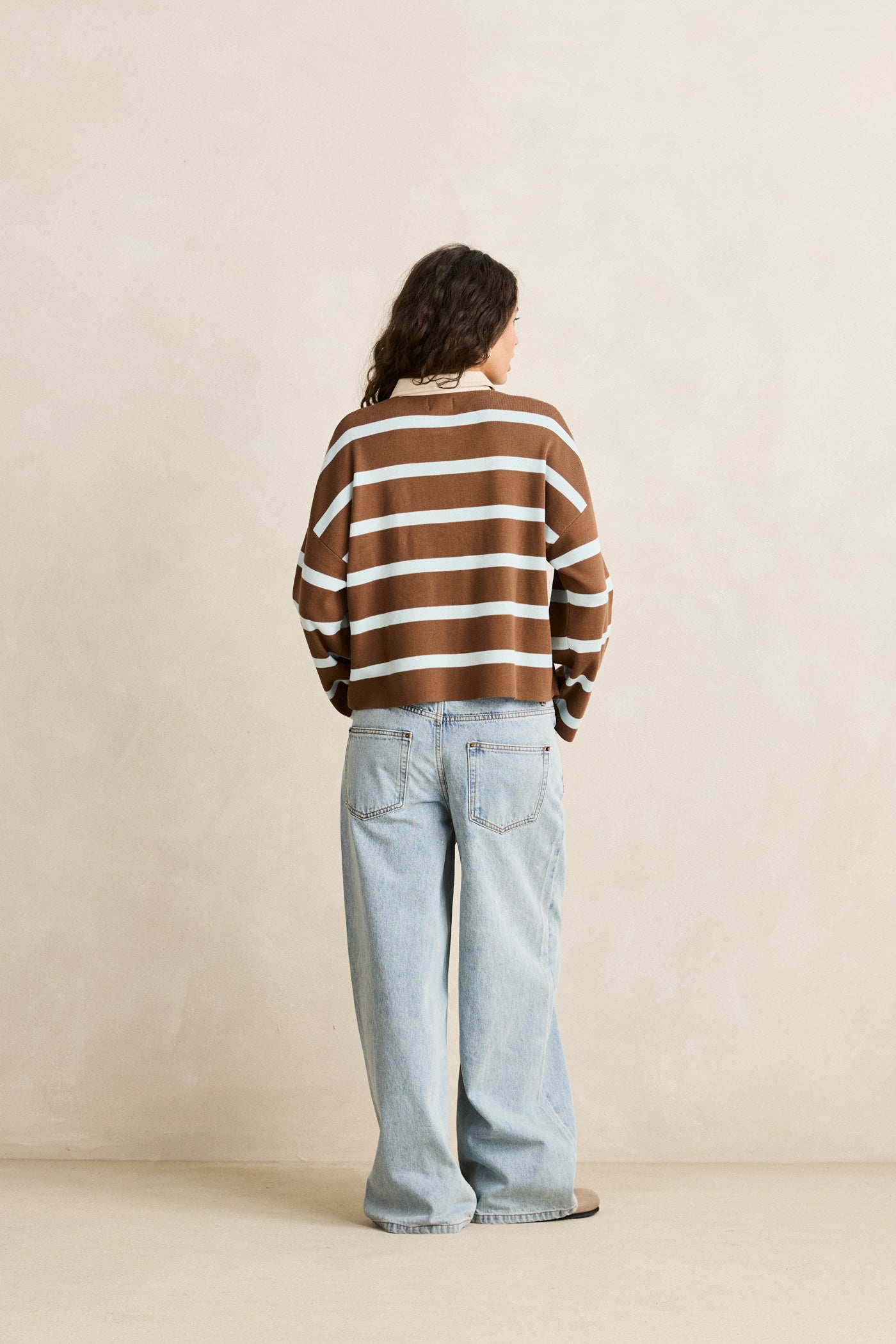 Rhythm Rugby Polo Knit Sweater - Brown