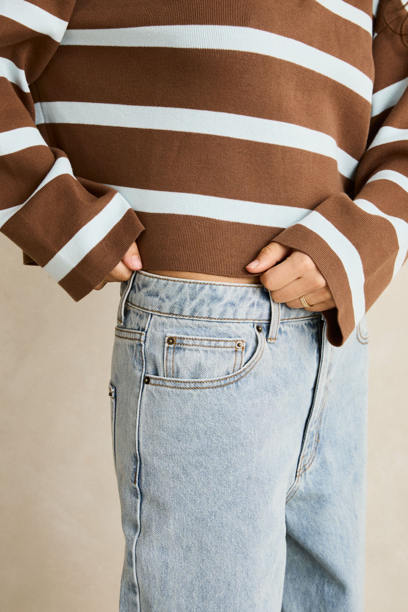 Rhythm Rugby Polo Knit Sweater - Brown