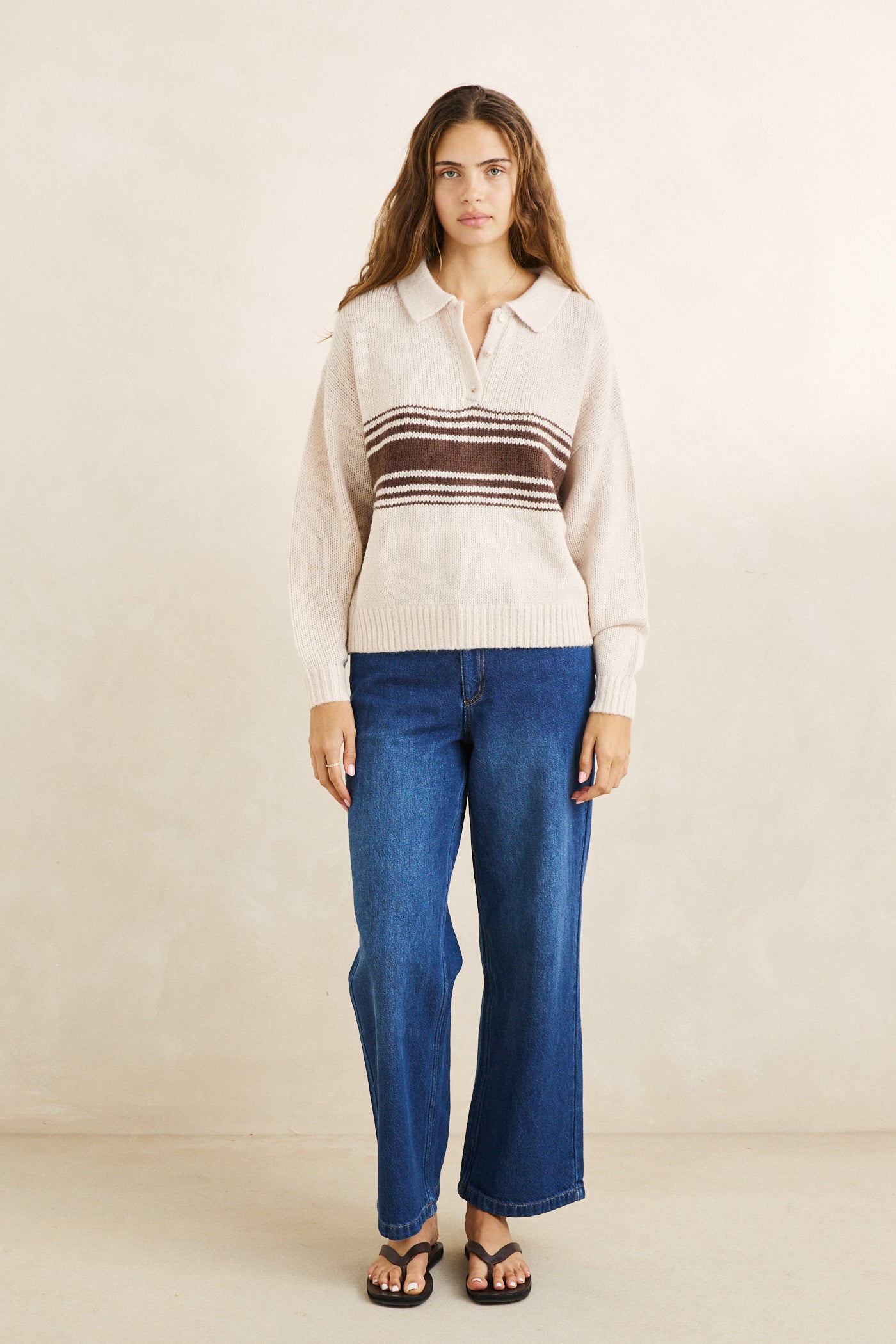 Rhythm Strata Knit Collared Jumper - Natural