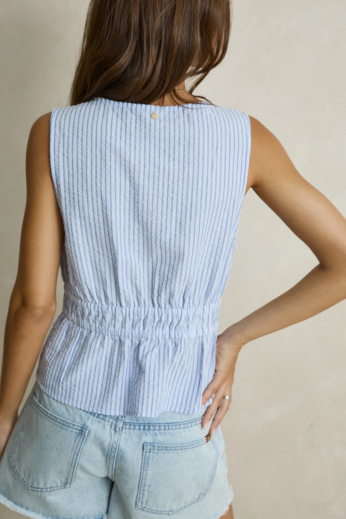 Rhythm Vista Stripe Tie Front Top - Blue