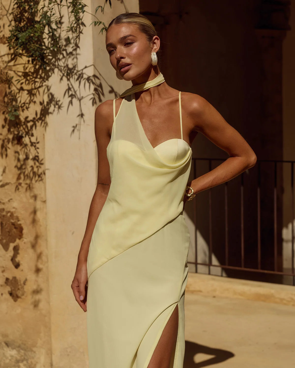 Runaway The Label Liora Drapped Scarf Maxi Dress - Butter