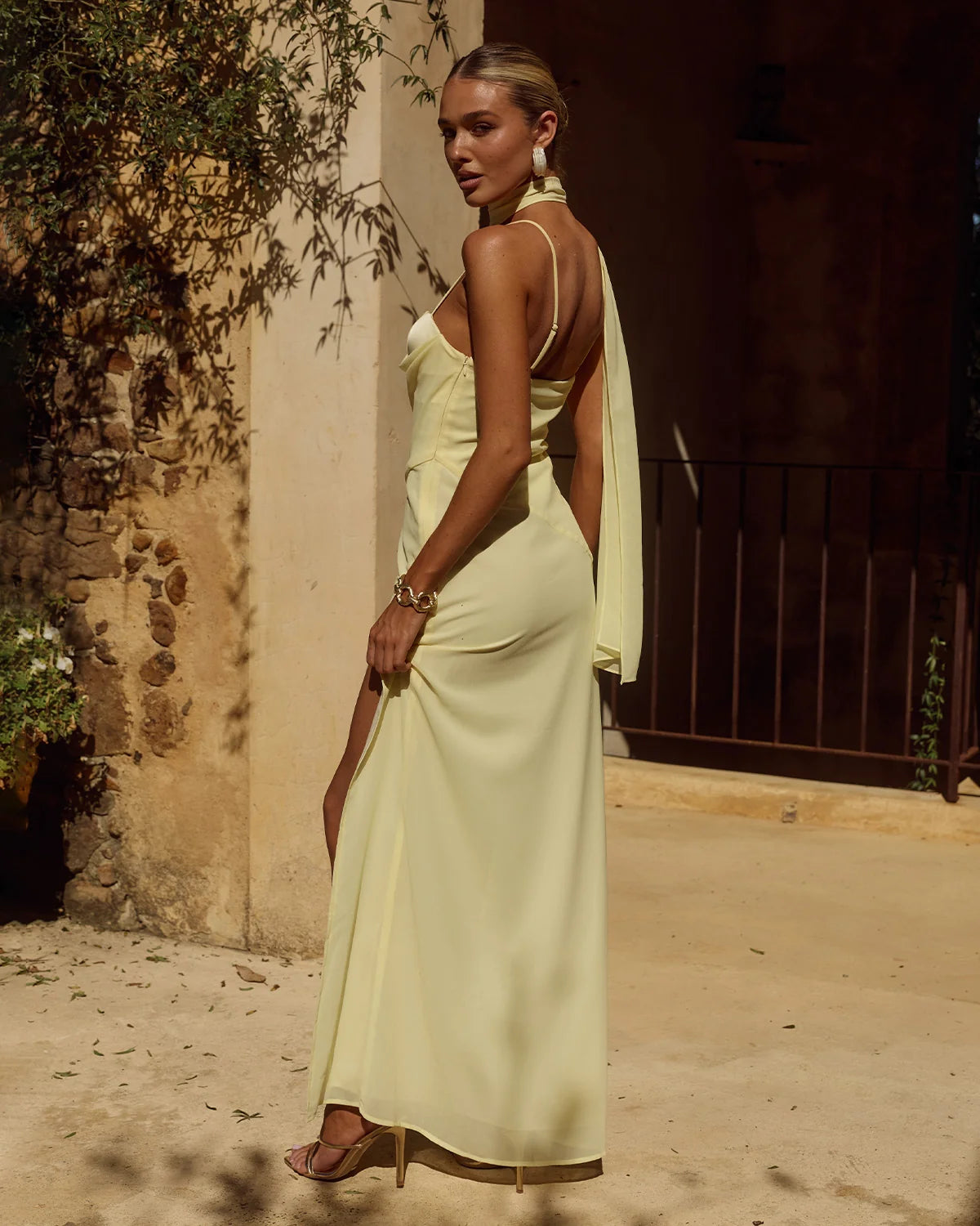 Runaway The Label Liora Drapped Scarf Maxi Dress - Butter