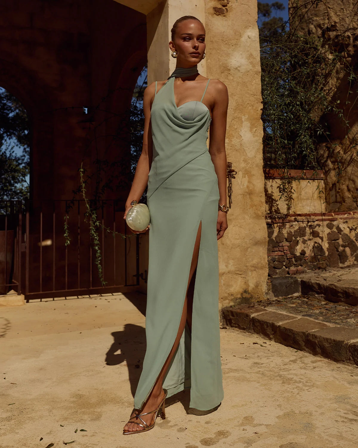Runaway The Label Liora Drapped Scarf Maxi Dress - Sage