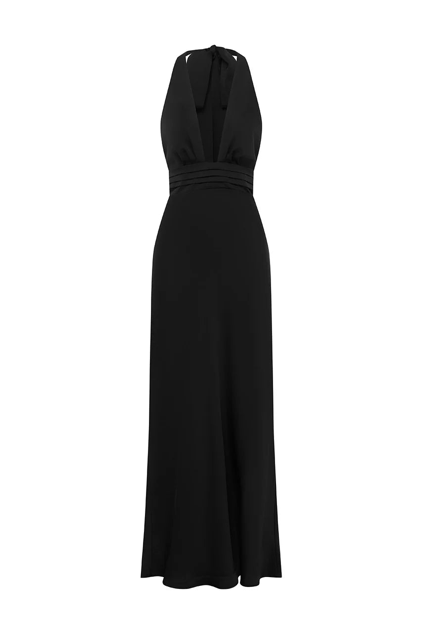 Runaway the Label Sylvie Plunge V Neck Maxi - Black